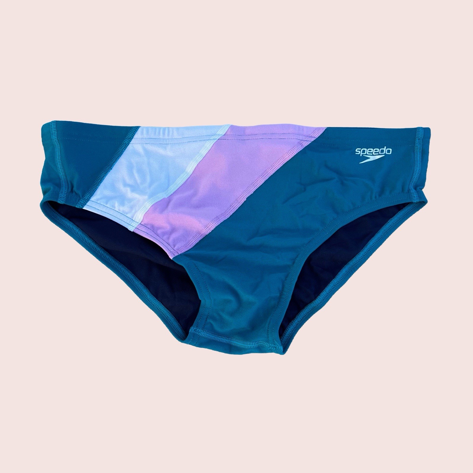 Speedo Men Ocean blue pink white colorblock one Brief Swimwear 28 30 32 34 36 38