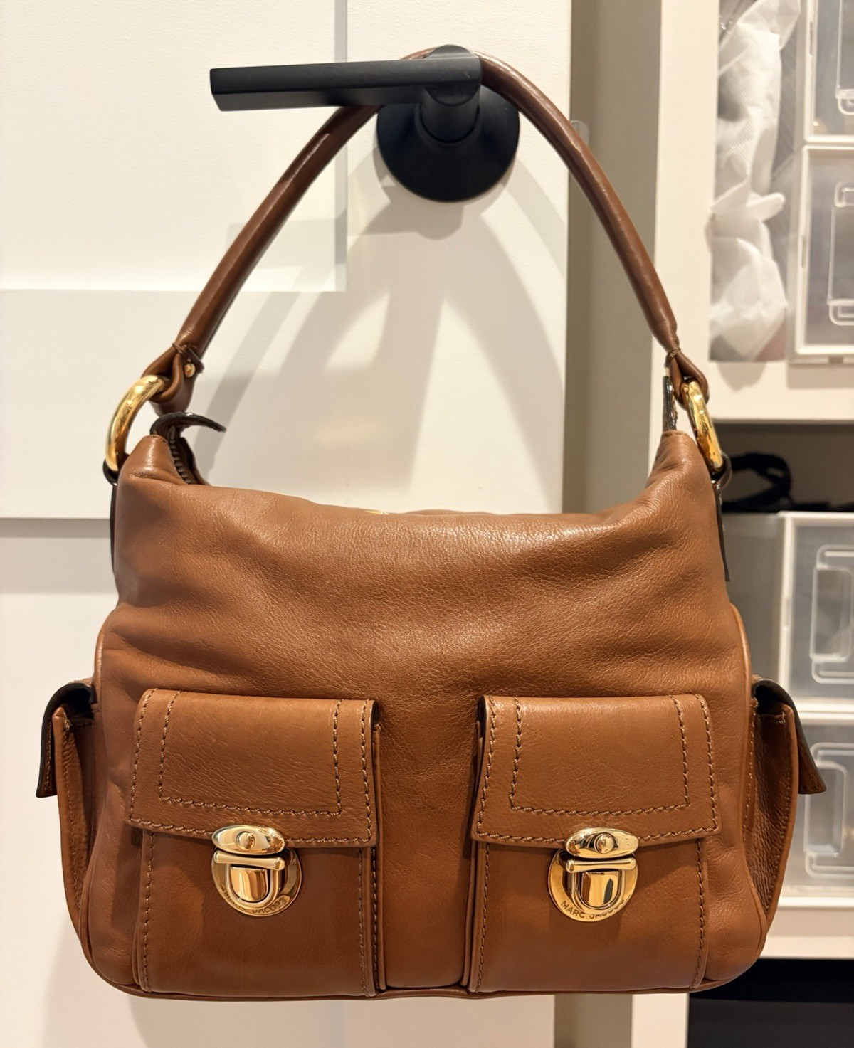 Vintage Marc Jacobs Blake Brown Shoulder Bag Zip Closure Gold Hardware