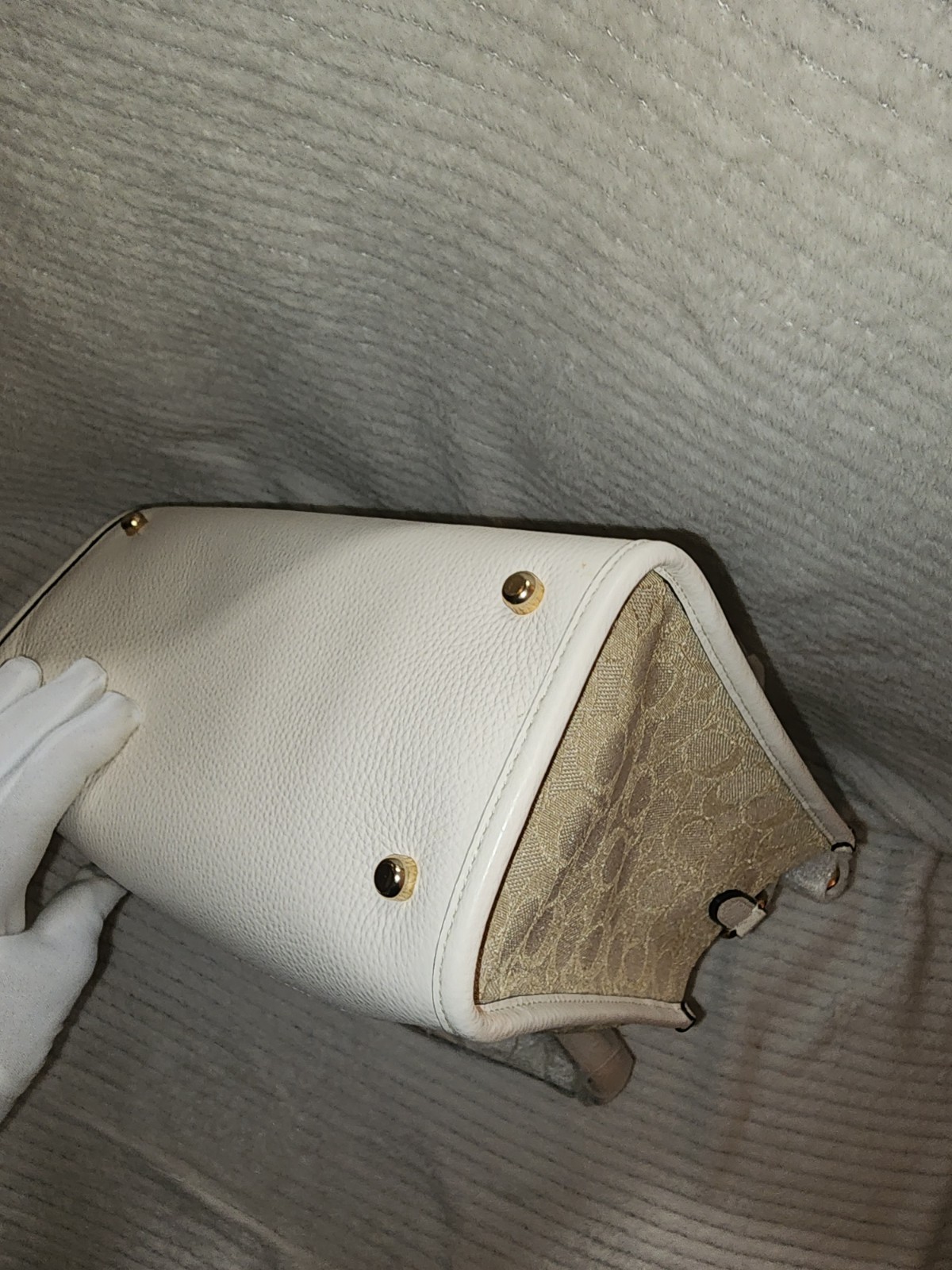 Coach Dempsey Carryall (Style No. C8448)Beige/White Detachable Strap Gold Hrdwre