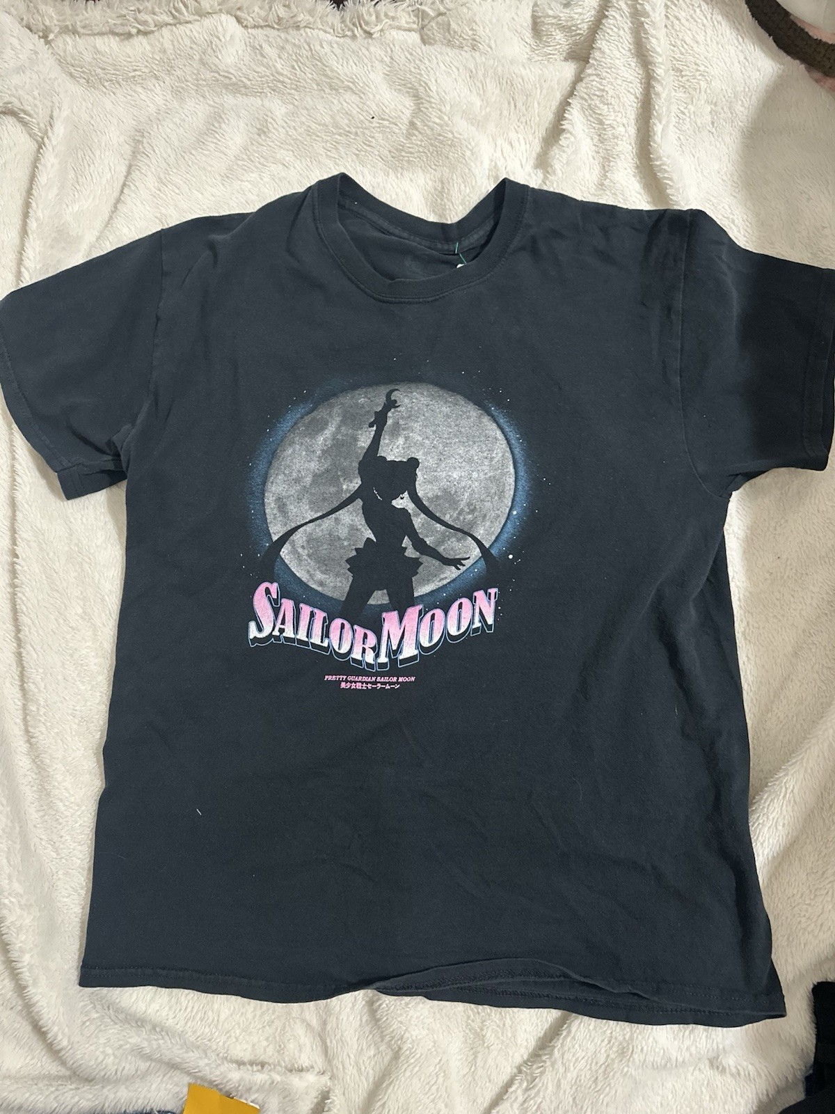 Sailor Moon Black Graphic Print Short Sleeve Crew Neck T-Shirt Size L