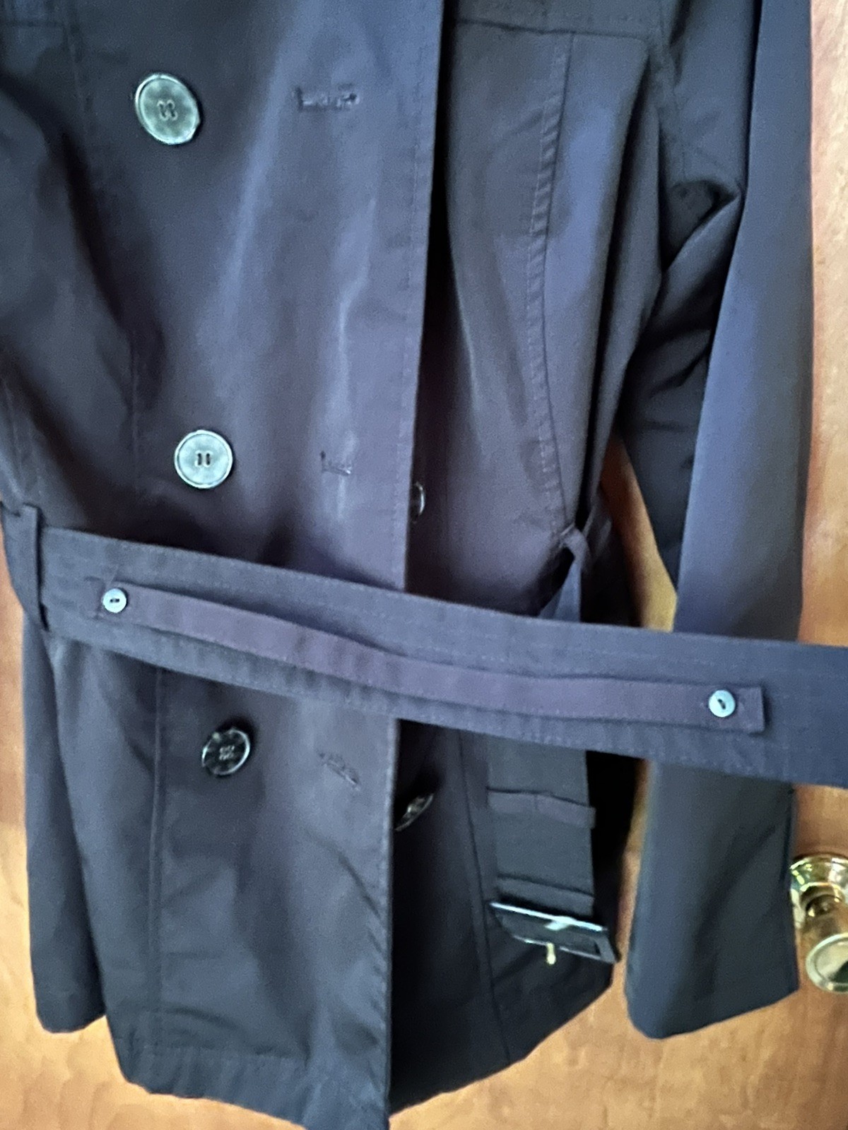Worthing Black Trench Rain Coat Women’s Size L Mid Length Jacket Belted Classic