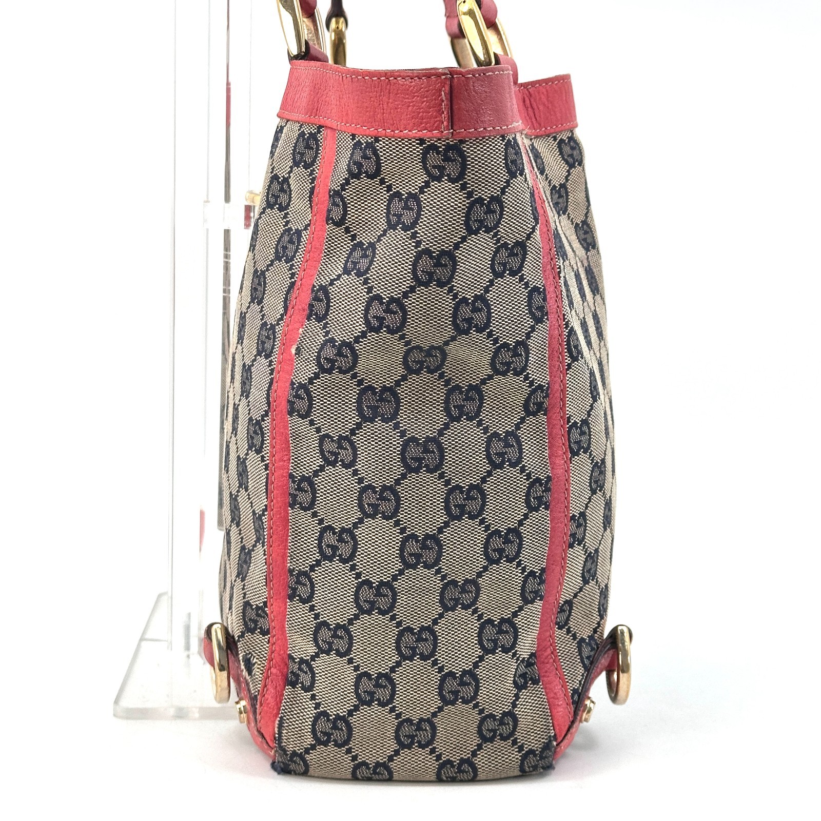 Gucci Abbey GG Canvas Leather Red 130739 Handbag Tote Bag Authentic