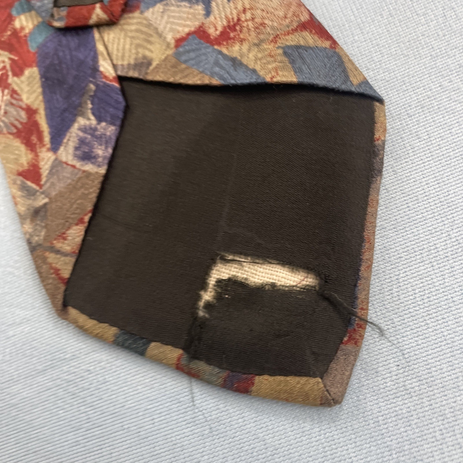 Rubinacci Silk Neck Tie MCM Mod Abstract Art Splat Brown Red Blue vtg 4×59 Wear