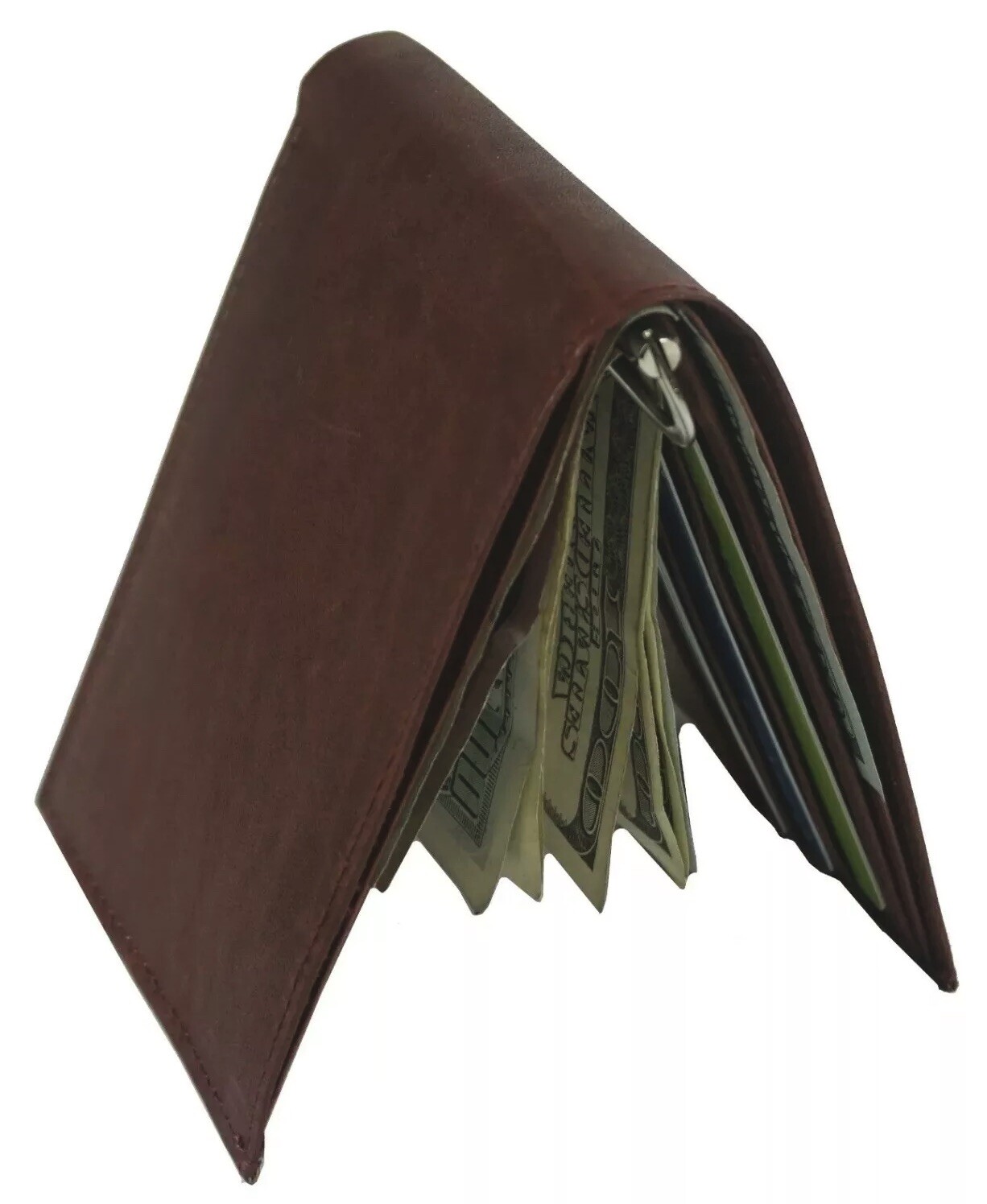 Mens Leather Metal Spring Money Clip Wallet Slim Front Pocket Credit Card Holder