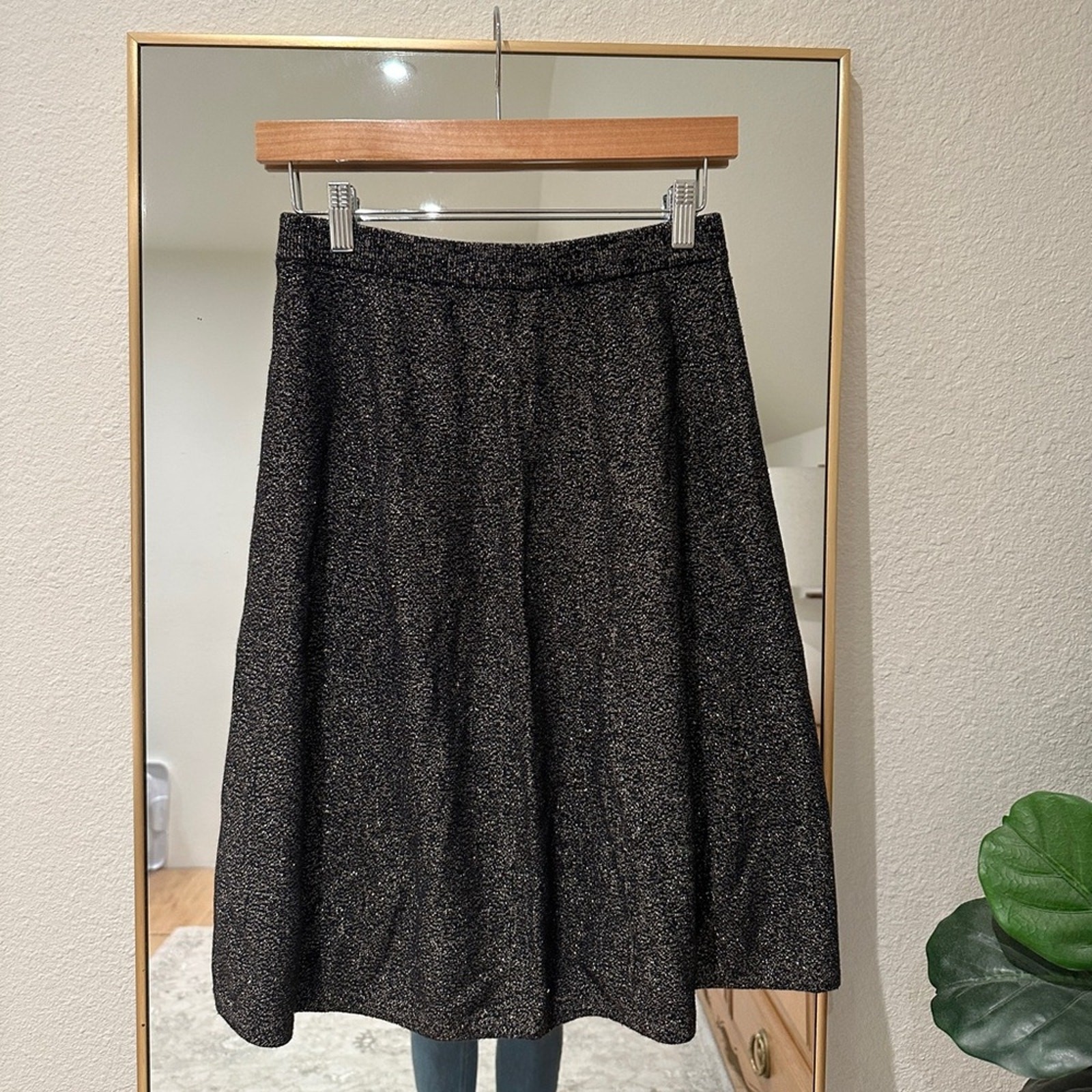 Nanette Lepore Metallic Gold & Black A-Line Pull On Flared Skirt Size Small
