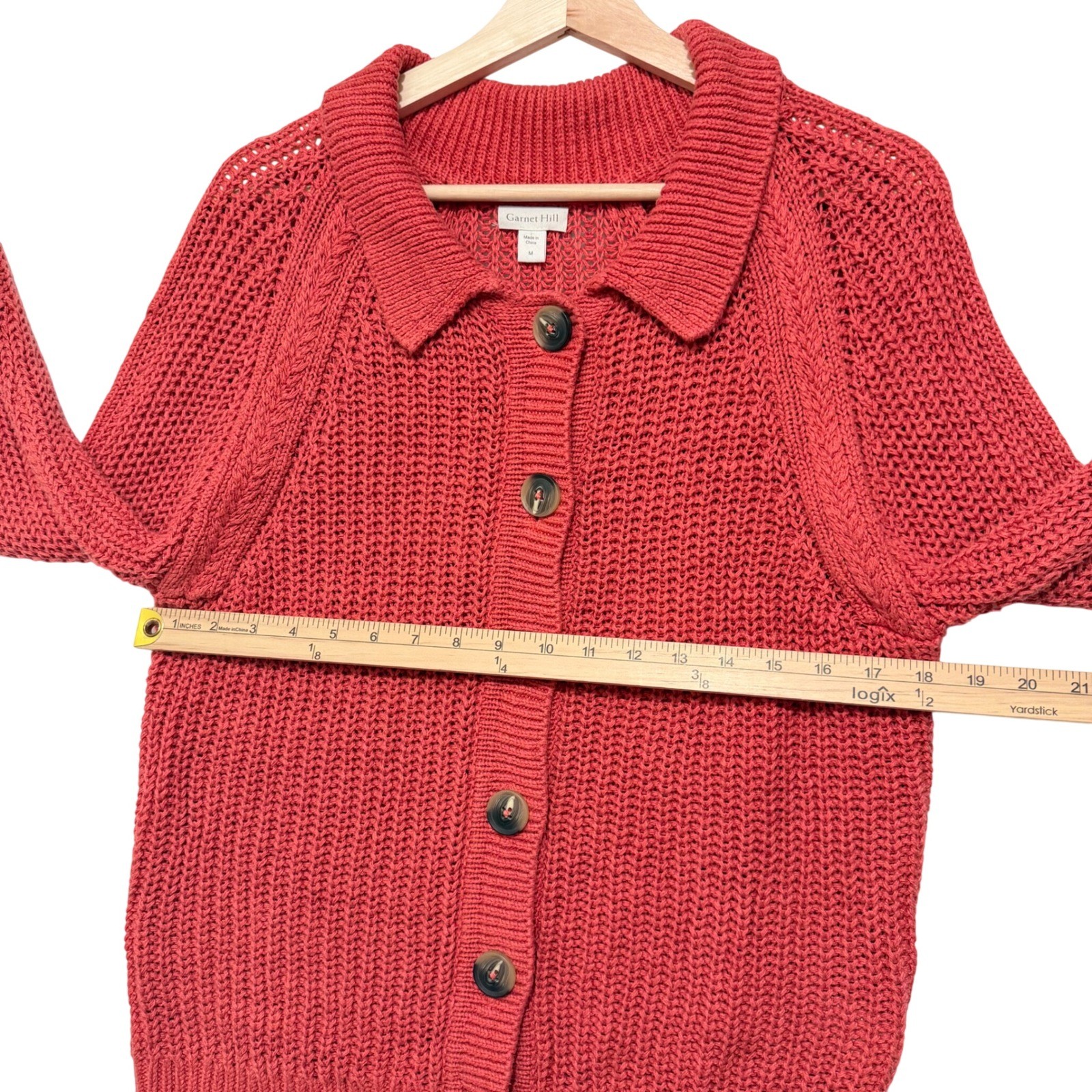 Garnet Hill Maren Cardigan Sweater Med Organic Cotton Linen Shaker Knit Collared