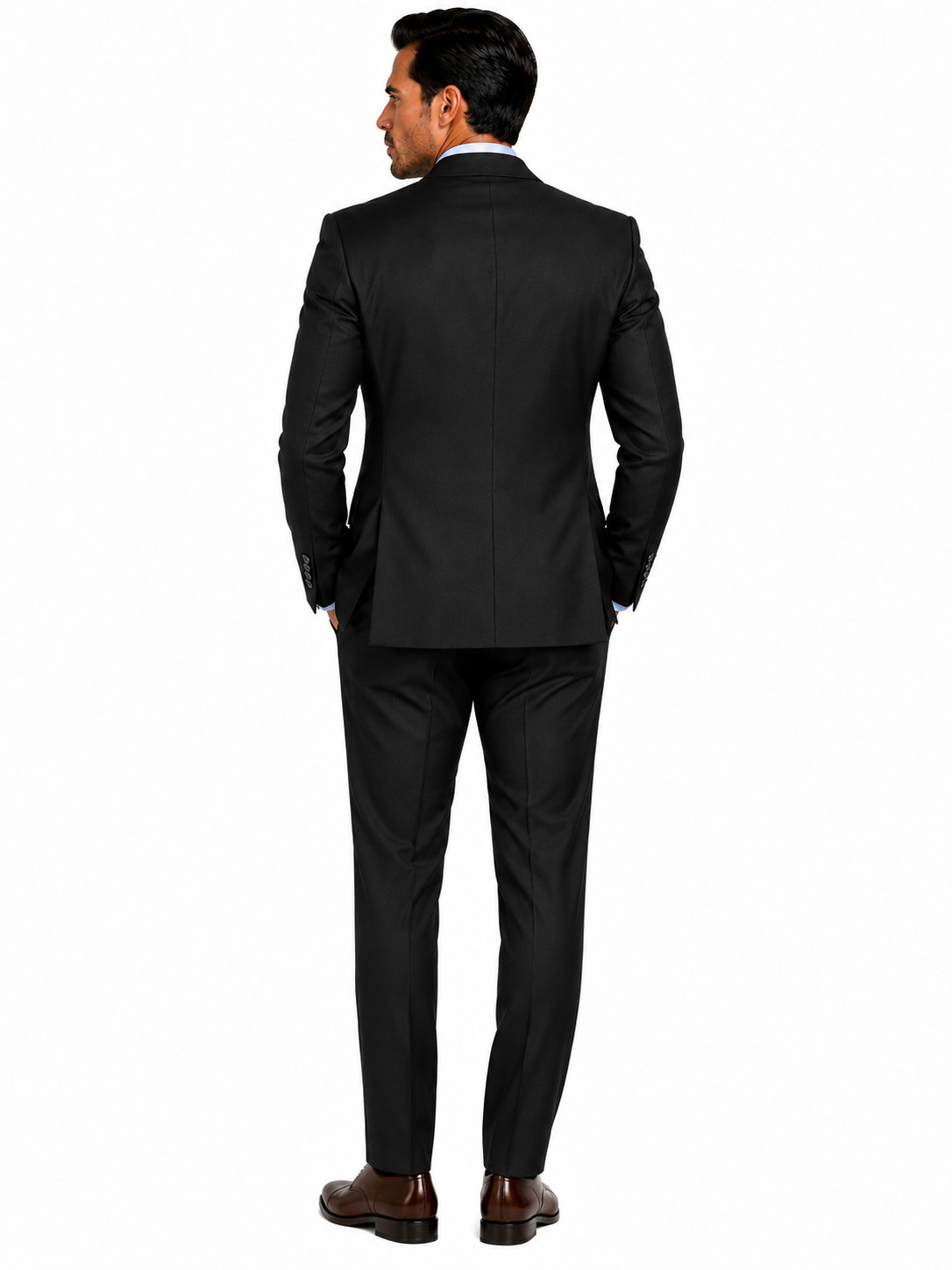 Black VINCI Solid Color Double Breasted Classic Fit Men Suit Elastic Waist