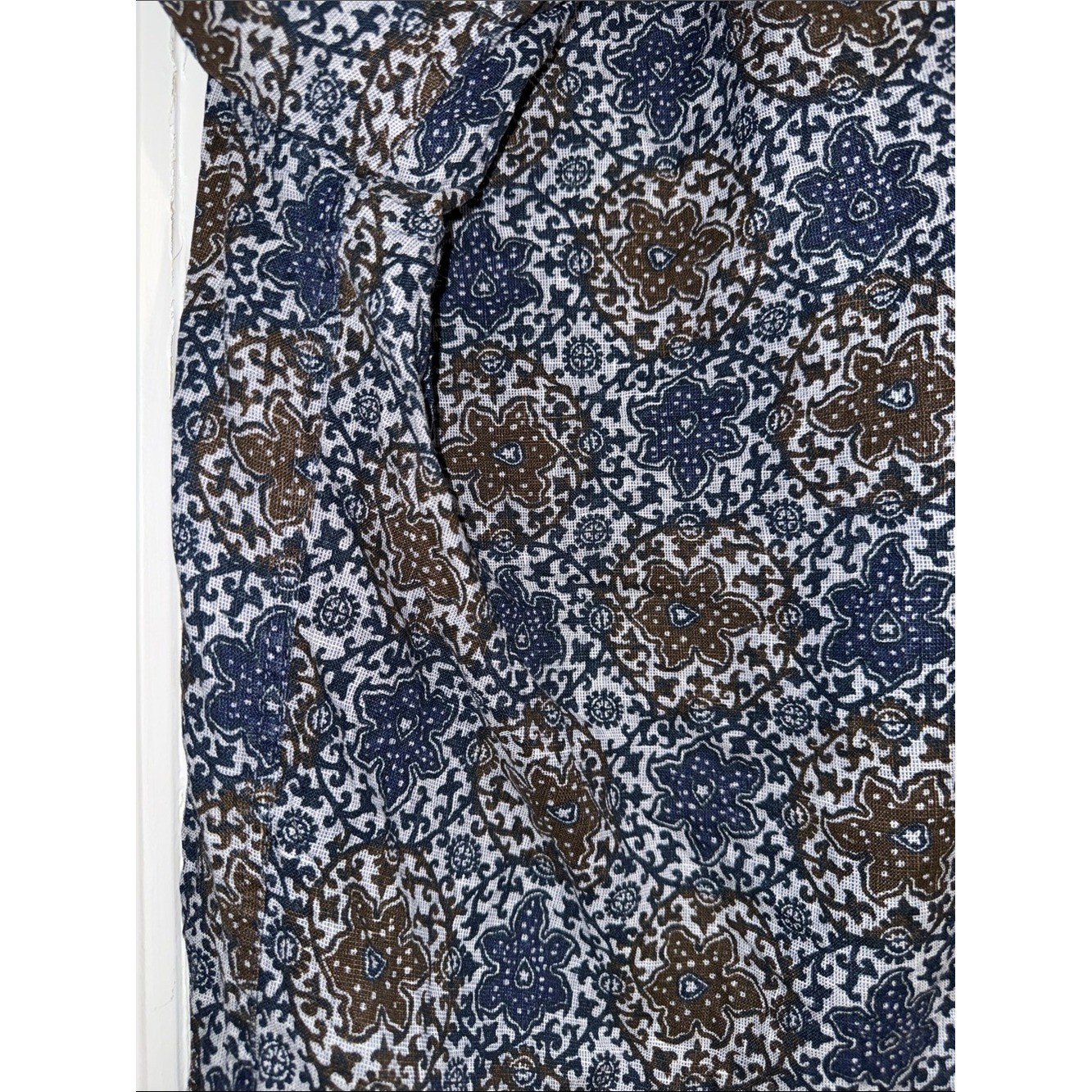 Tasso Elba Men’s 100% Linen Short Sleeve Button Down Shirt Blue Brown Paisley L