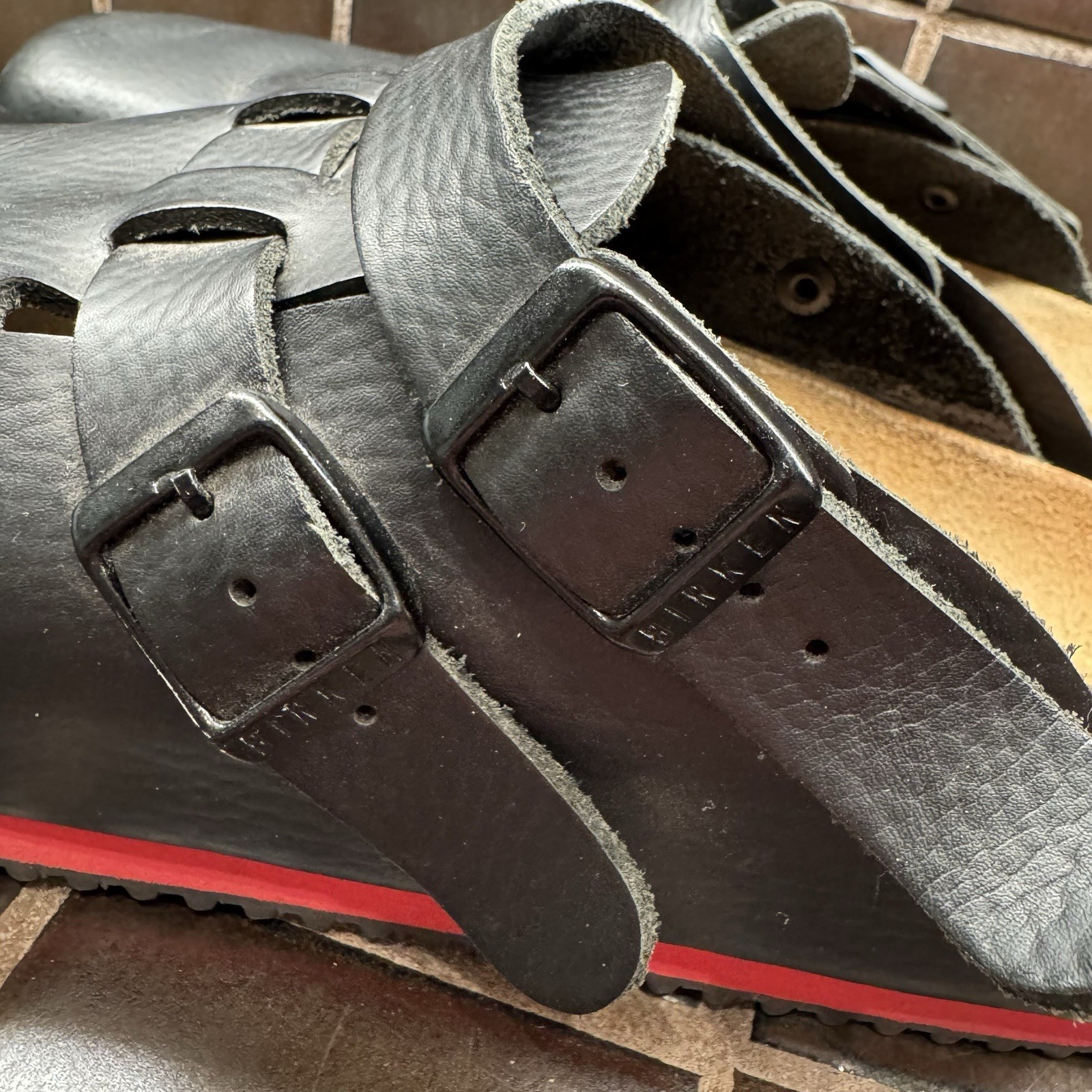 BIRKENSTOCK KAY SL BLACK RED MEDIUM NARROW WIDTH PROFESSIONAL LEATHER SABOT SOFT
