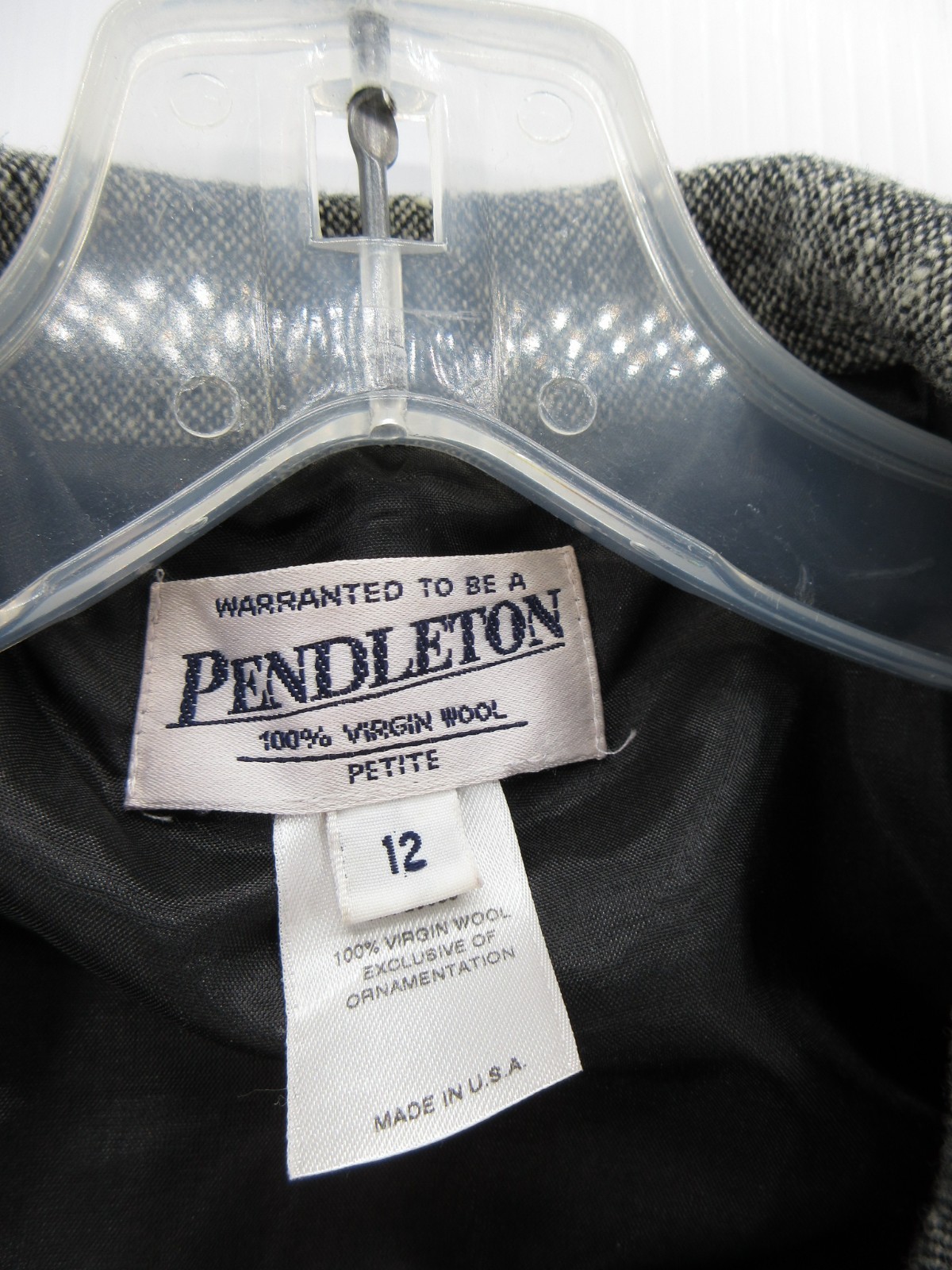 VINTAGE Pendleton Blazer Women 12 Petites Gray Virgin Wool Jacket Coat Career *