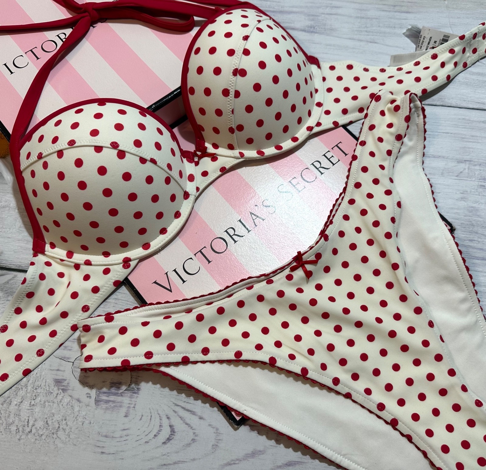 VS Pink by Frankie’s Bikinis Swimsuit polka dot ADDISON PUSH-UP BIKINI Set