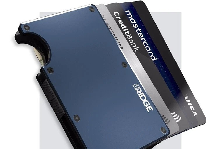 The Ridge Thin RFID Wallet Card Holder Metal Wallet With Cash Strap – Lake Navy