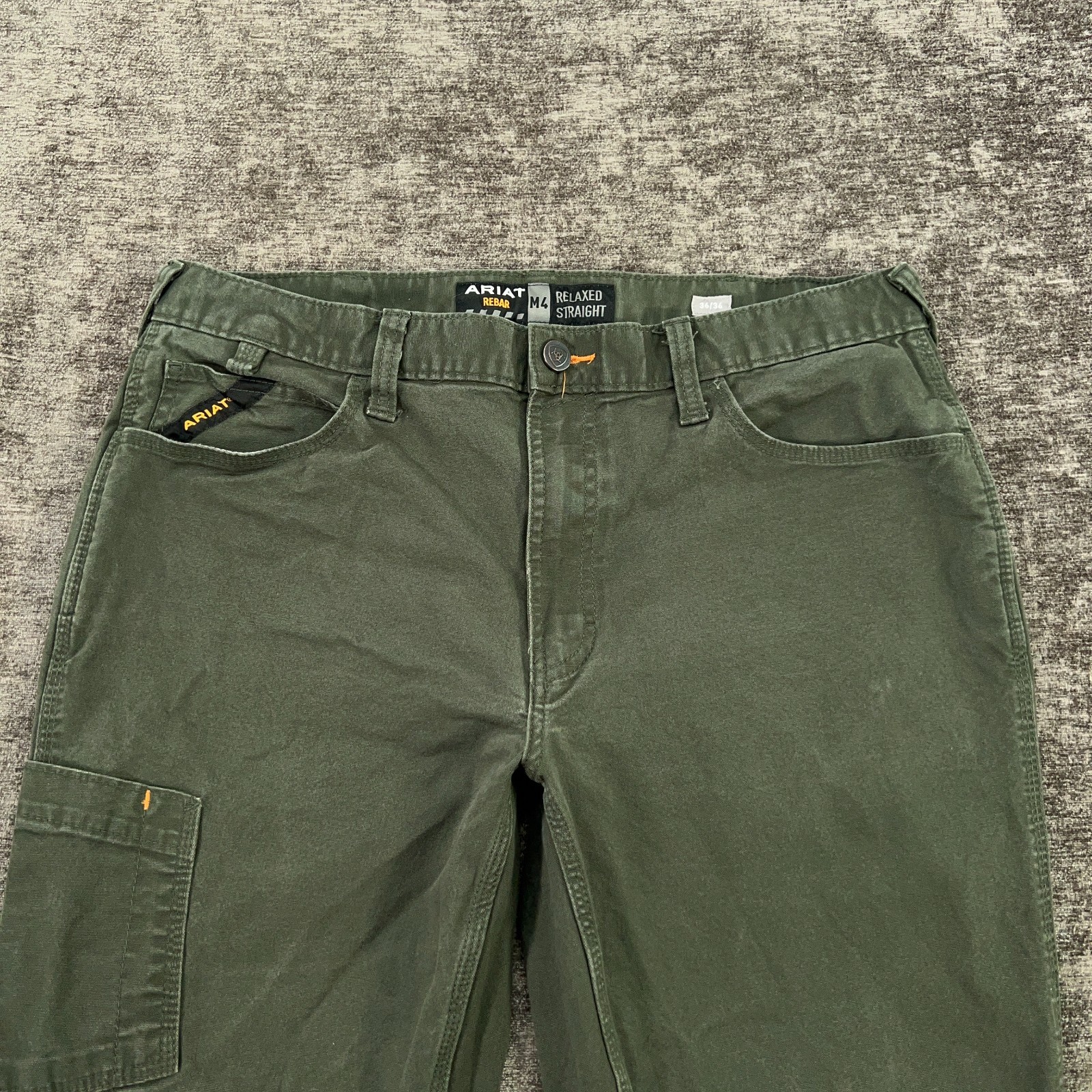 Ariat Rebar M4 Pants Mens 34×29 Green Canvas Relaxed Straight Stretch Work Wear