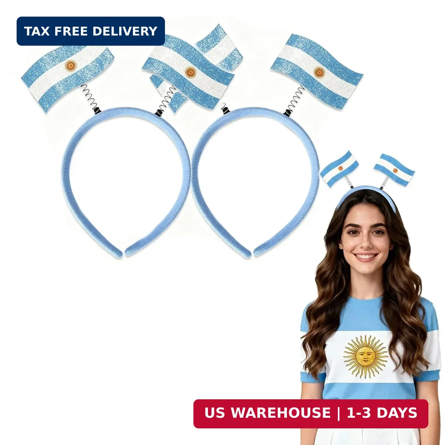 2 pcs Women’s Headbands ，Argentina Flag Headbands Football Fan Soccer Sports Eve