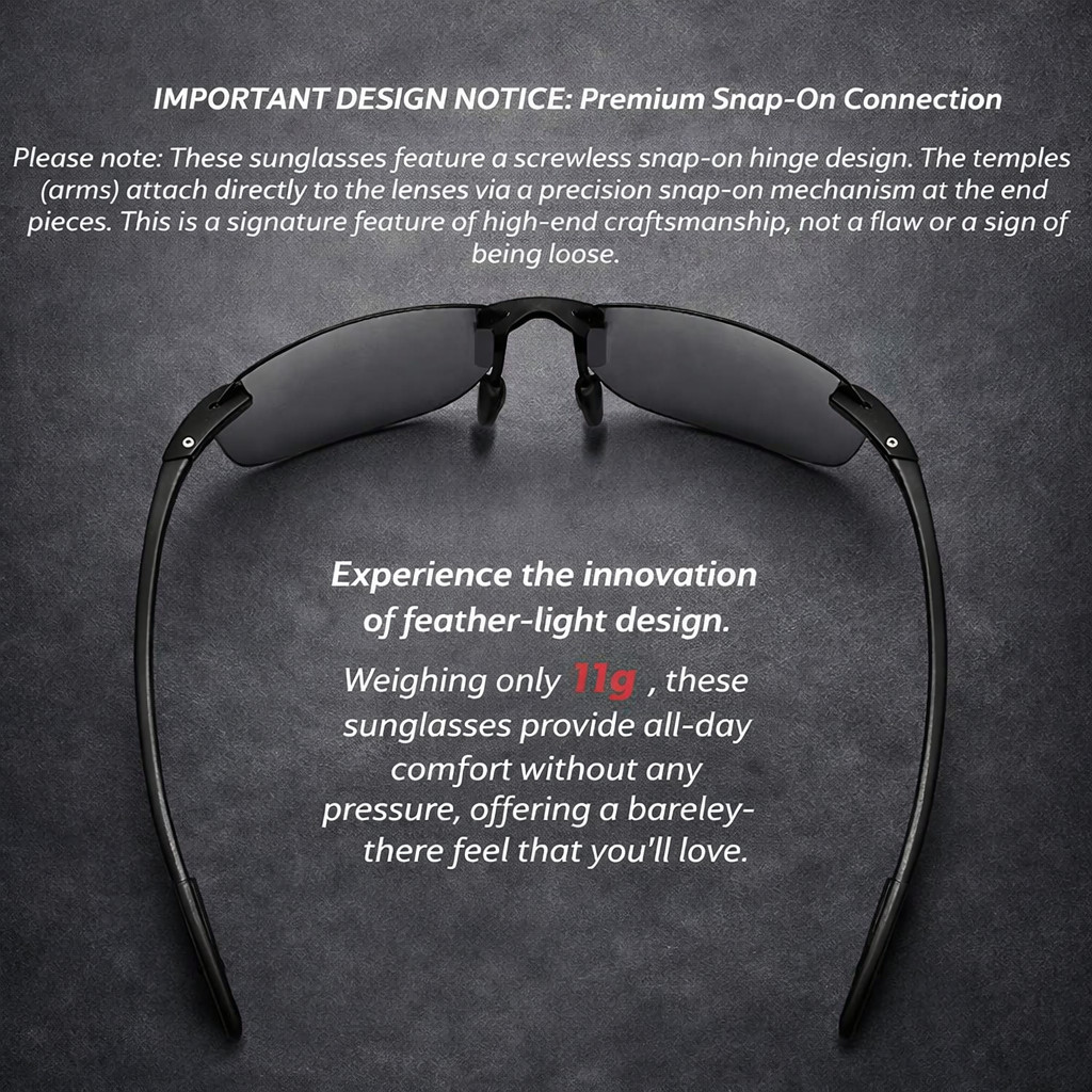Rimless TR90 Sunglasses Polarized UV400 Lenses Lightweight Outdoor Men Glasses