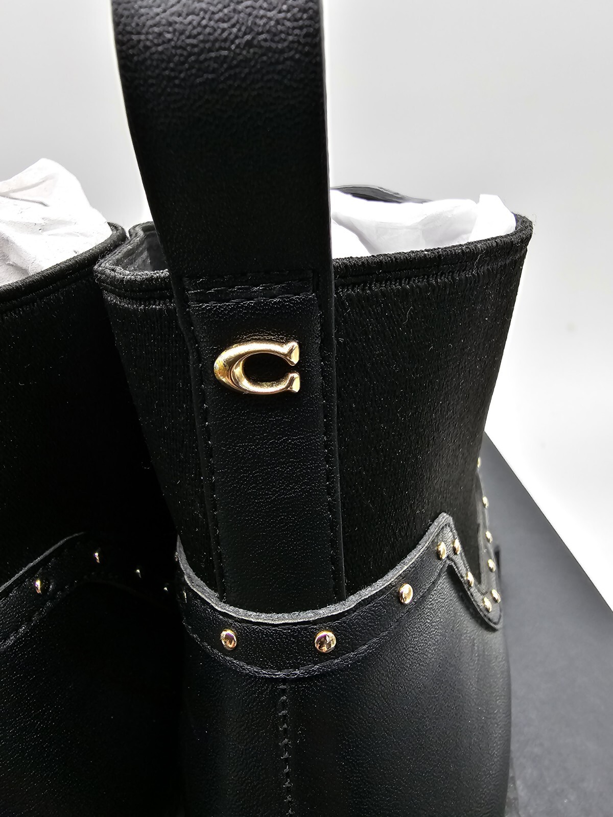 Coach NEW Lory Leather Bootie Womens Size 7 Black Studded Ankle Boots