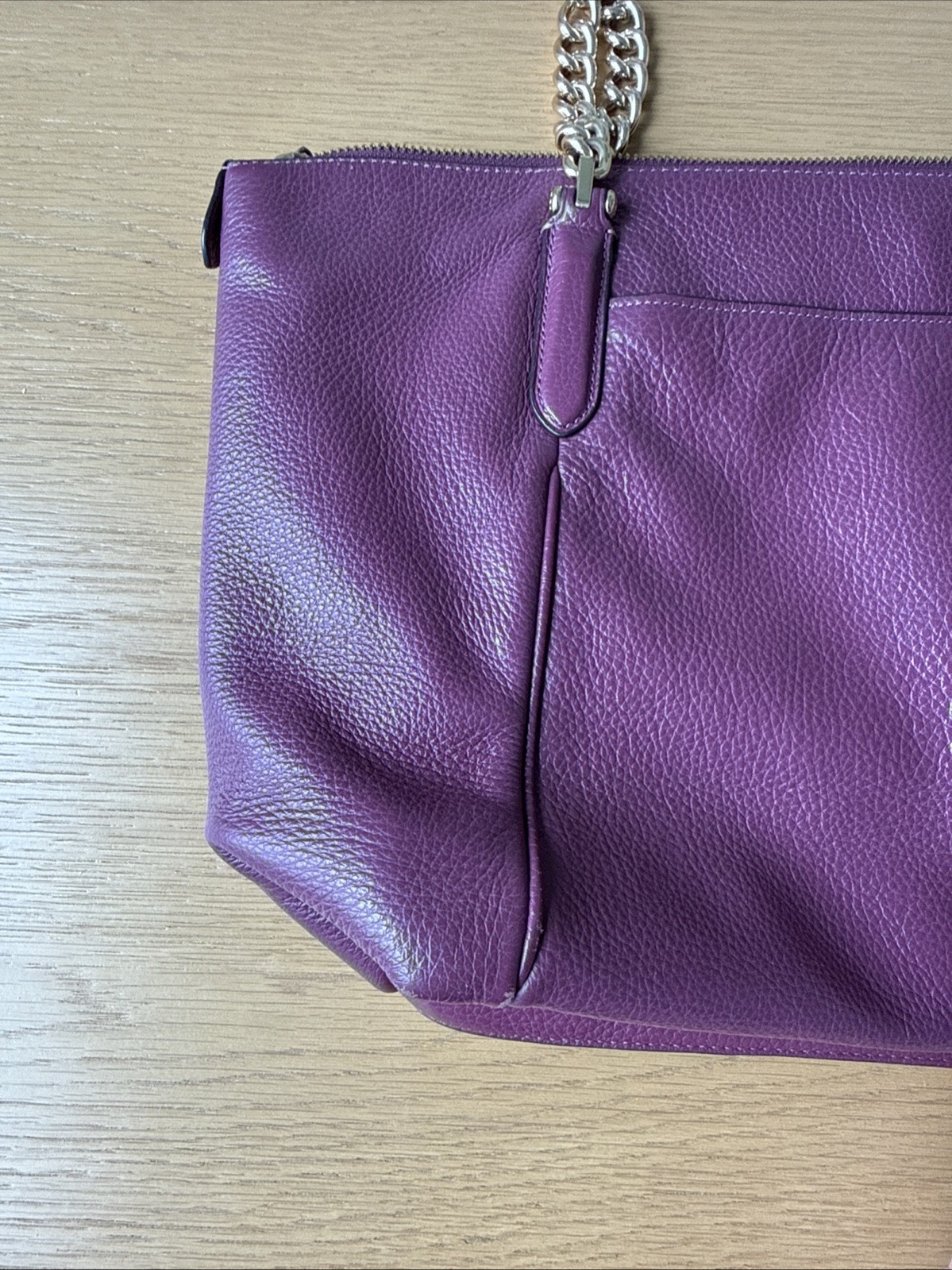 Coach Pebbled Leather Ava Chain Tote Dark Berry with Gold Hardware Style F87775