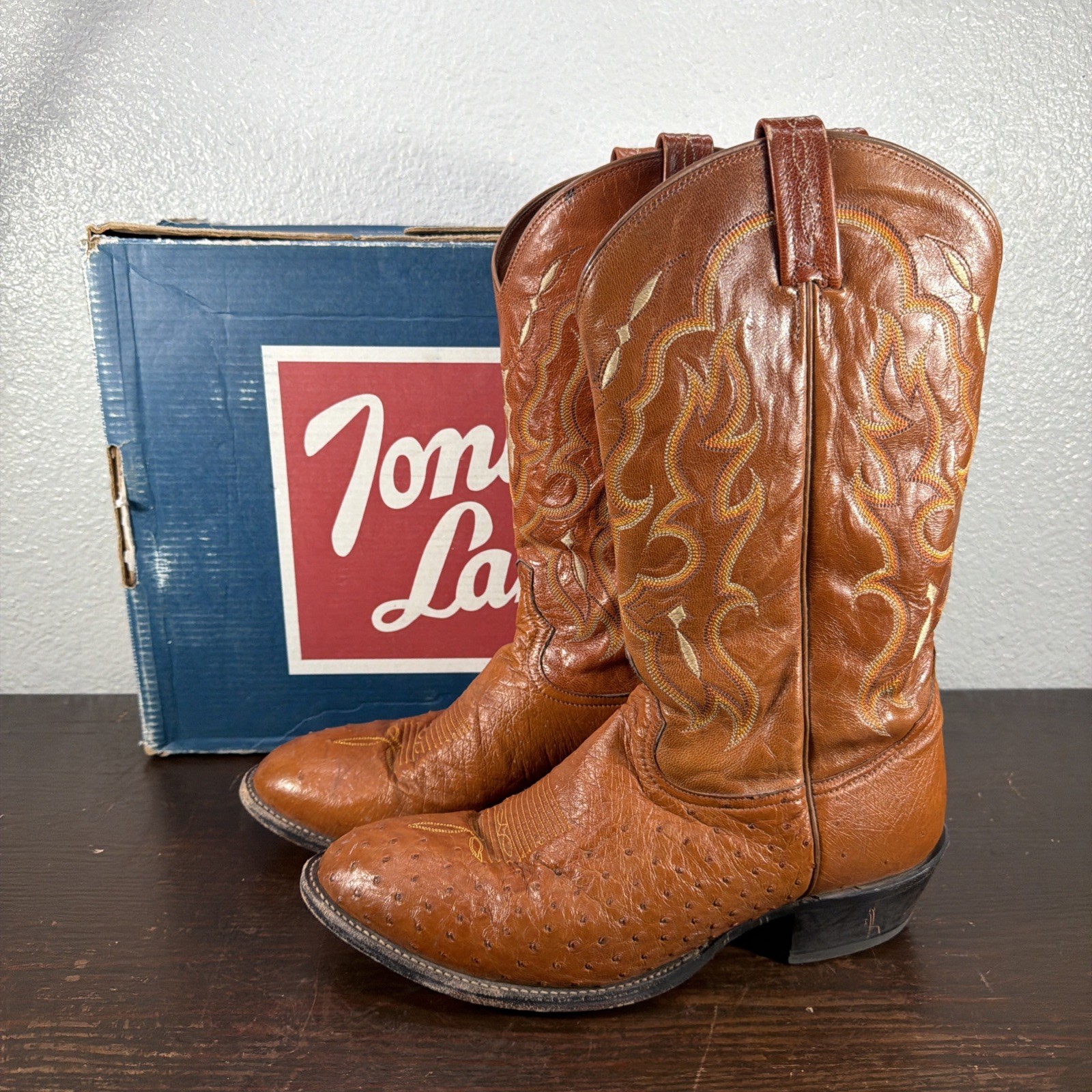 Tony Lama Full Quill Ostrich Cowboy Boots Mens 12 D Brown Exotic USA Made CT873