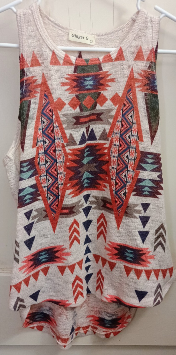 Ginger G Aztec Southwestern Tank Top Women’s Large Boho Tribal Print