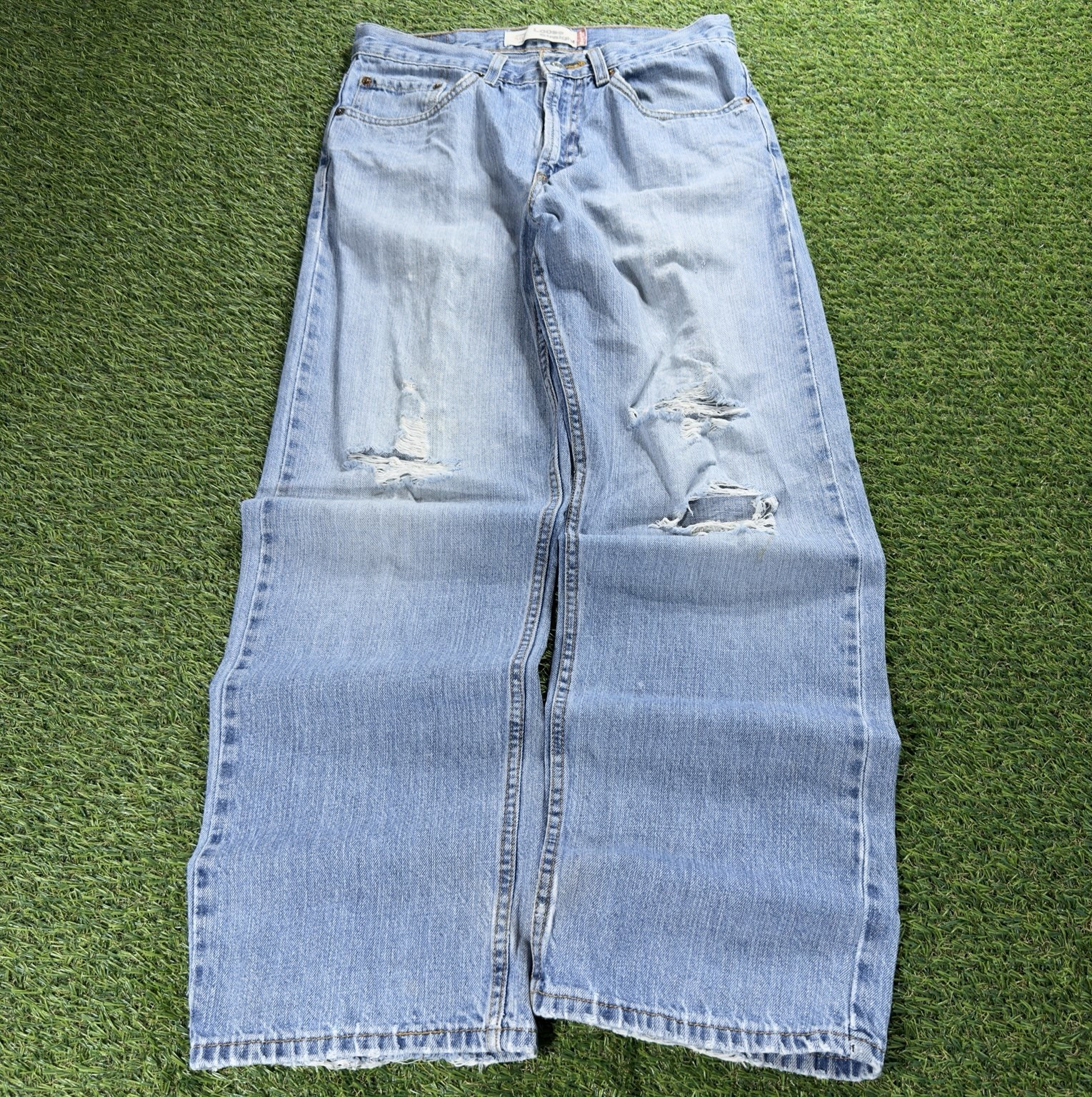 Levi’s Men’s Loose Fit Straight Leg Blue Light Wash Distressed Denim Jeans