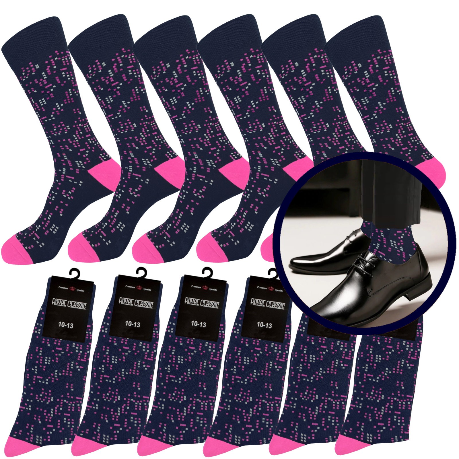 12-6-3-1 Dress Socks COTTON Navy blue Pink TRUE TO SIZE Socks SIZE 10-13