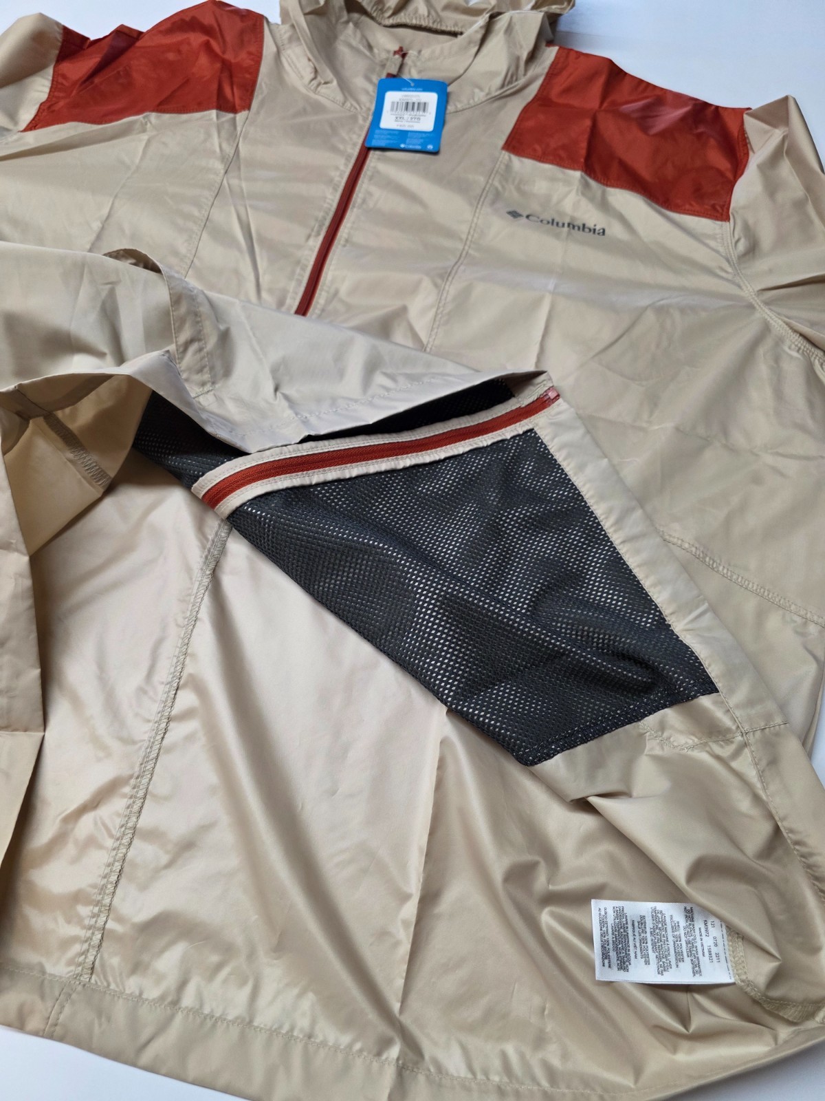 Columbia Flashback Windbreaker Jacket Men’s XXL Beige Rust Hooded NWT