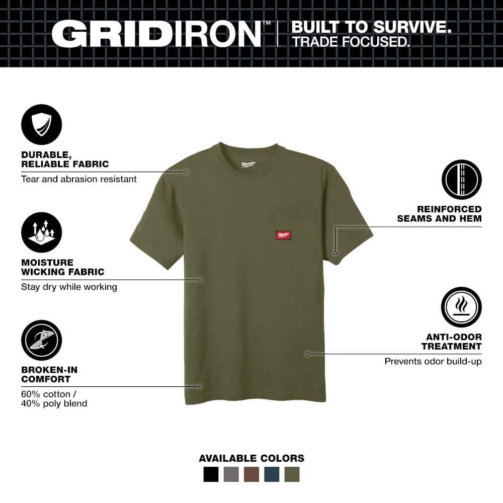 Milwaukee Men’s Medium Green GRIDIRON Cotton/Polyester Pocket T-Shirt