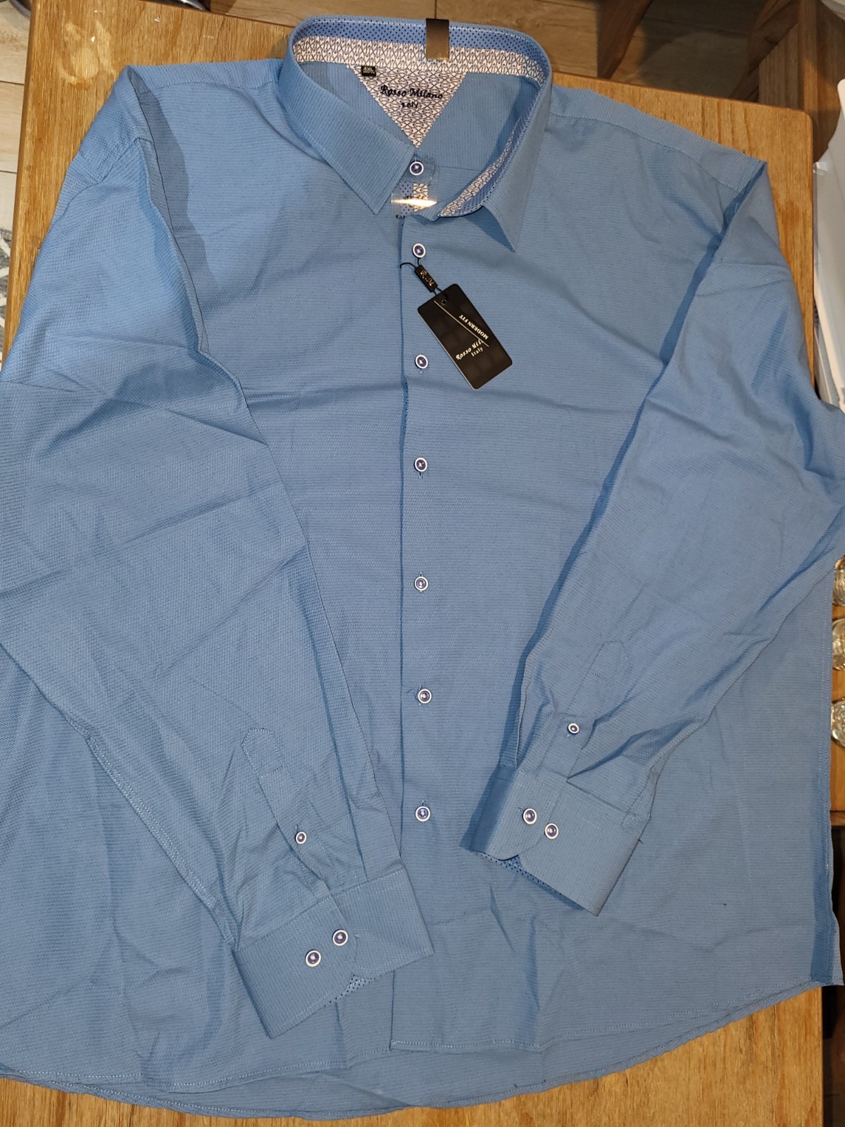 NWT Rosso Milano Italy Men’s Dress Shirt 4XL Modern Fit Blue Patrol Textured