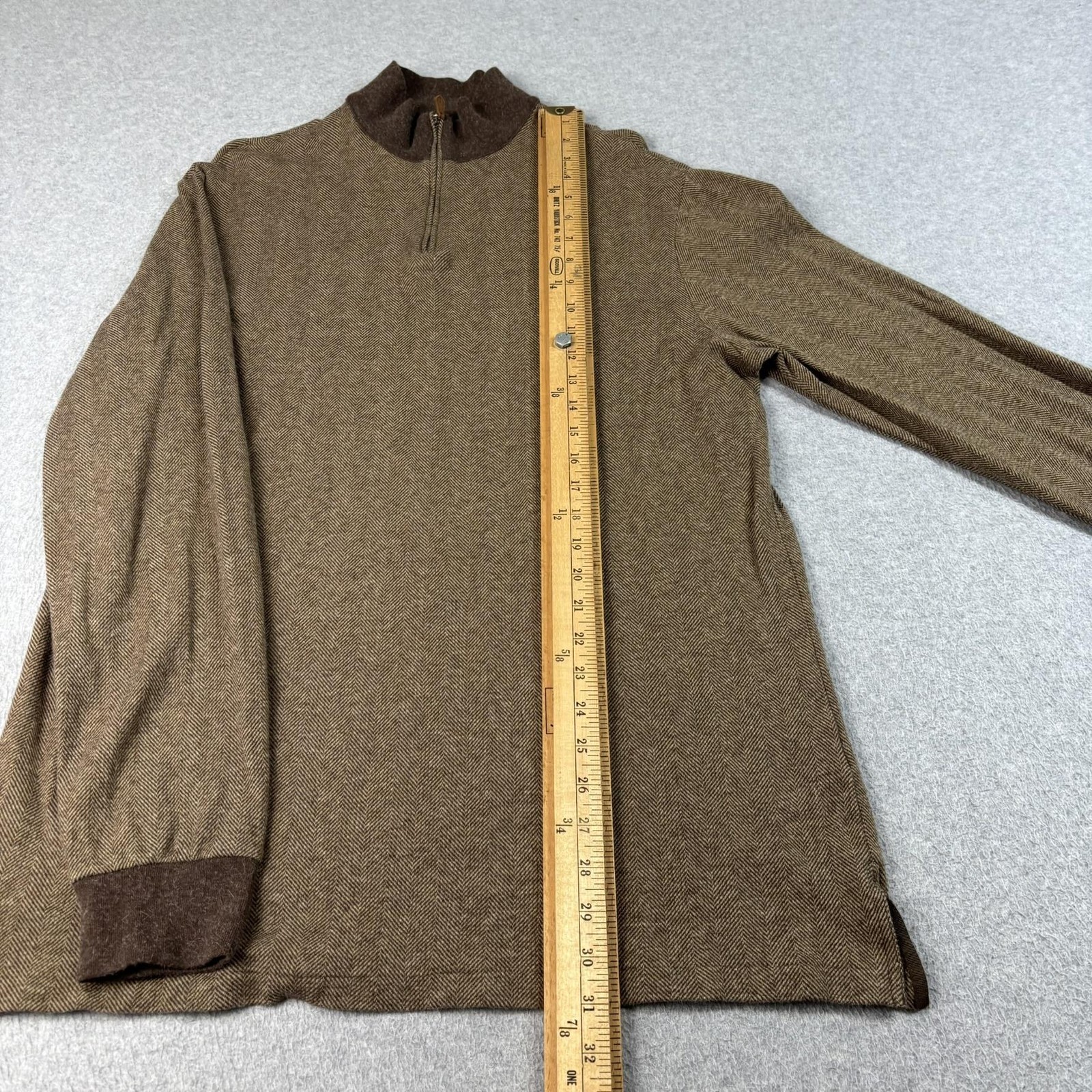 Polo Golf Ralph Lauren Sweater Men Large Brown 1/4 Zip Mock Neck Heritage Classi