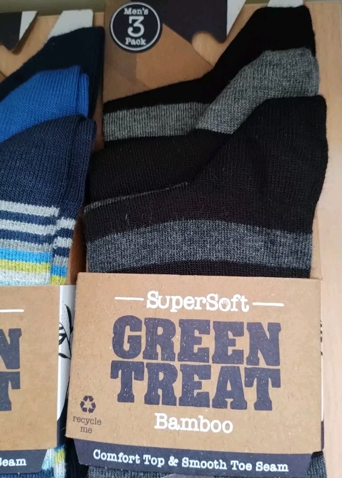 Green Treat Supersoft Bamboo Men’s Socks 3 Pairs UK 7-11