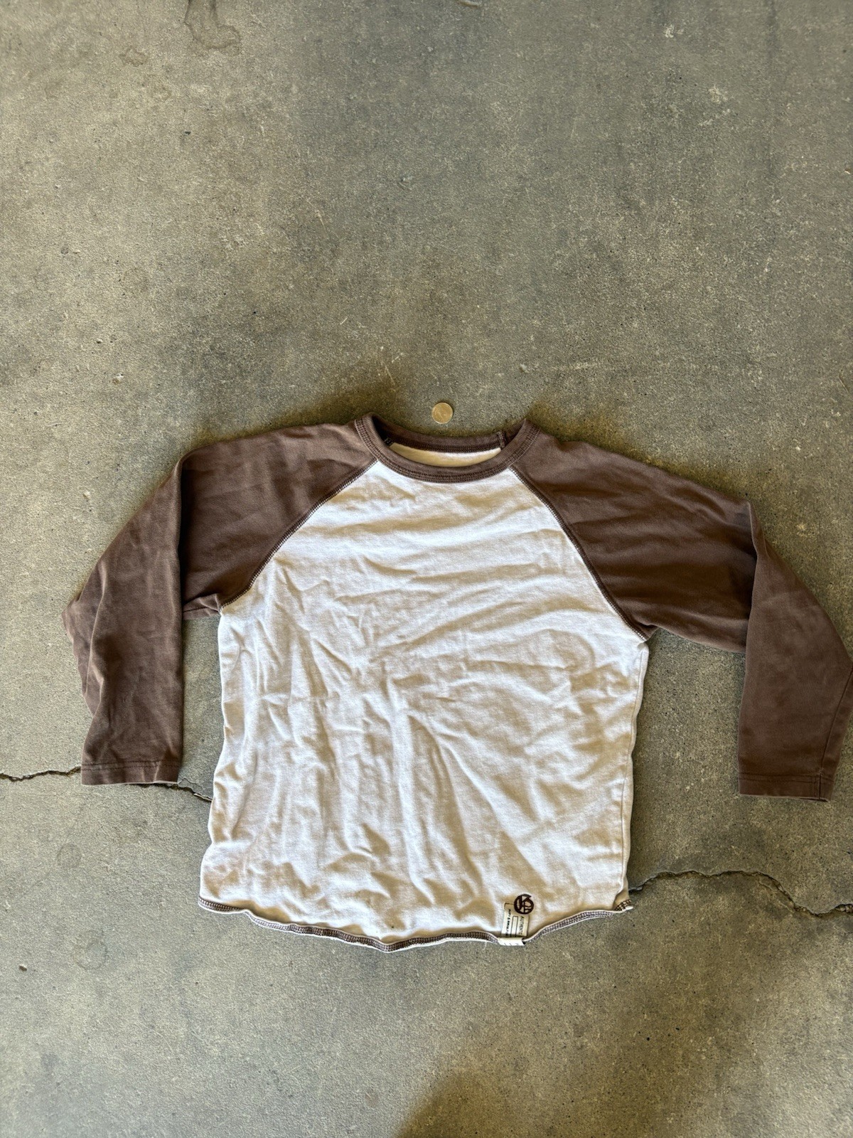 Gap Kids Long Sleeve Colorblock Raglan T-Shirt White/Brown Size M (8)