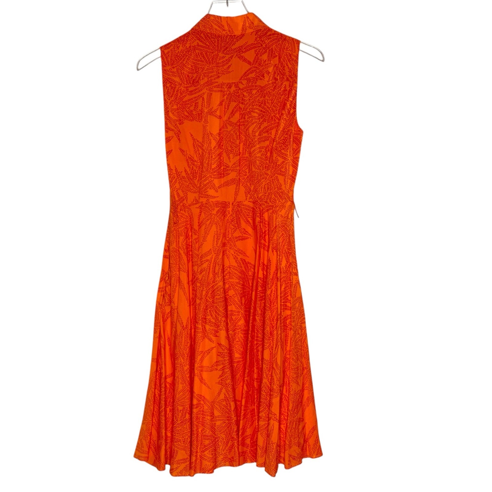 Diane von Furstenberg XS Orange Silk Midi Fit Flare Print Dress Sleeveless *flaw