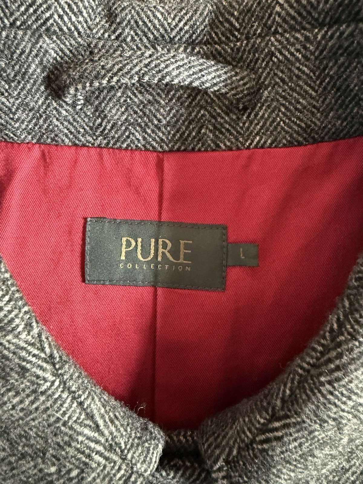 Pure Collection Gray Herringbone 90% Wool & 10% Cashmere Trench Coat