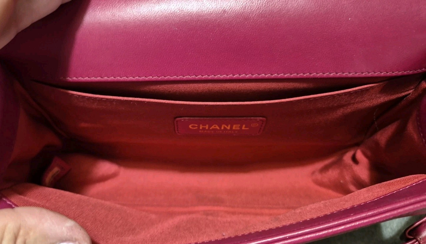 CHANEL Paris-Cosmopolite Chevron Pink Velvet Boy Bag Purse Gold Chain Strap, COA