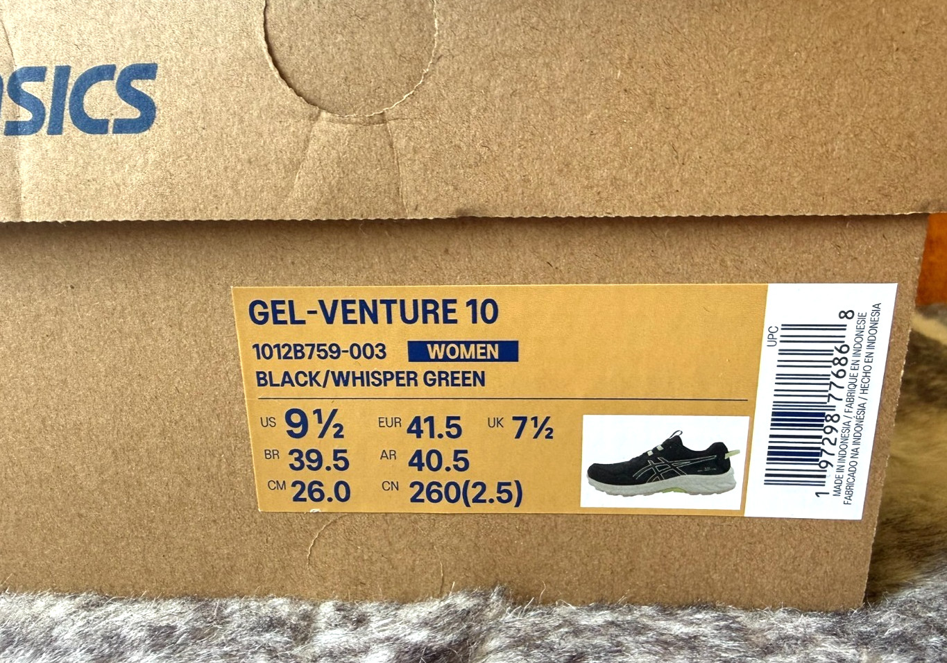 NEW (NWB) ASICS Gel Venture-10 in Black/Whisper Green – Womens 9.5