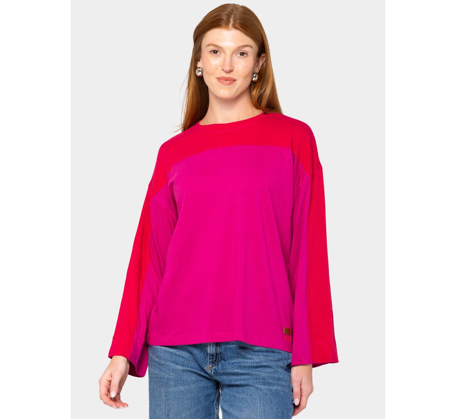 Peace Love World Cotton Long Sleeve Tee Shirt Fuchsia Combo XL New