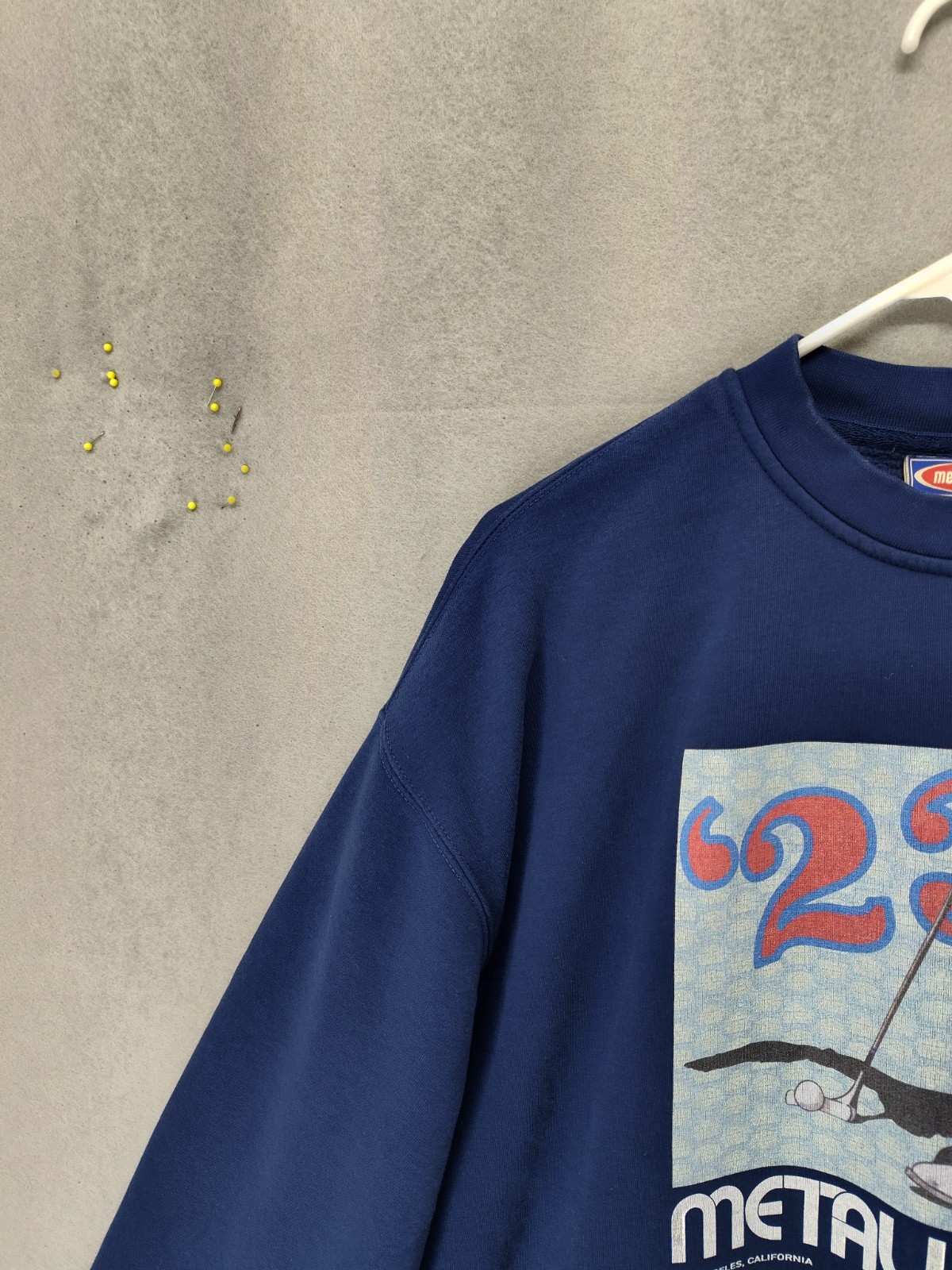 Metalwood Men Sweatshrit Medium Blue Graphic Print Long Sleeve Regular Pullover