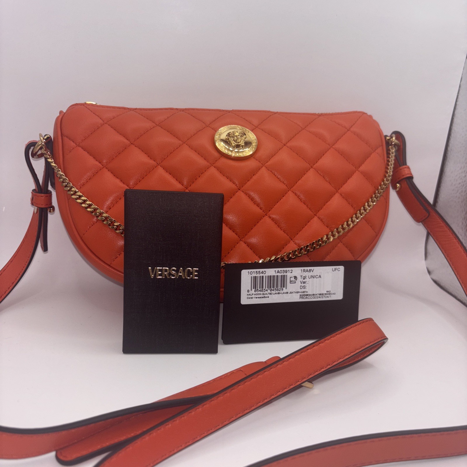 NWT Versace Half Moon Bag + Metal Coral Gold $ 1875 Retail Hot Deal