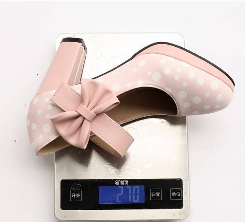 Women’s Bowknot Polka Dot Mary Jane Sweet Dress Party Casual High Heels OL Shoes