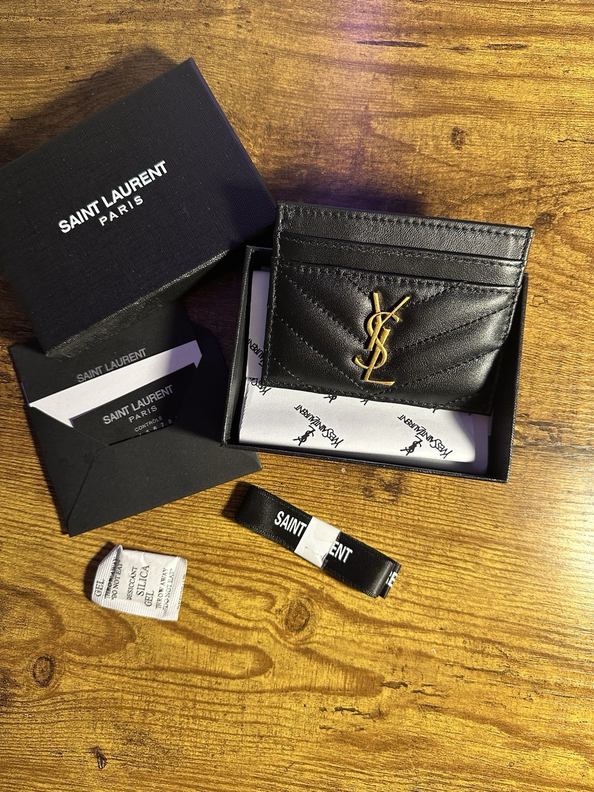 Saint Laurent Black Quilted YSL Logo Women’s Card Wallet Card Case Credit Card