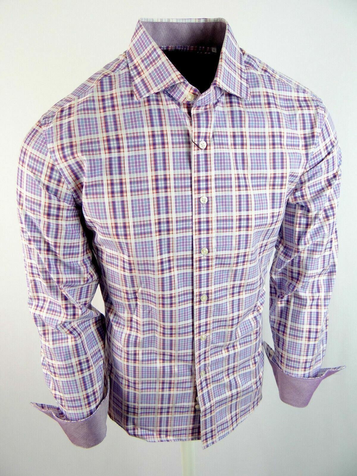 Mens Shirt White Purple Plaid Casual Button Front Harrison Foundry Cotton