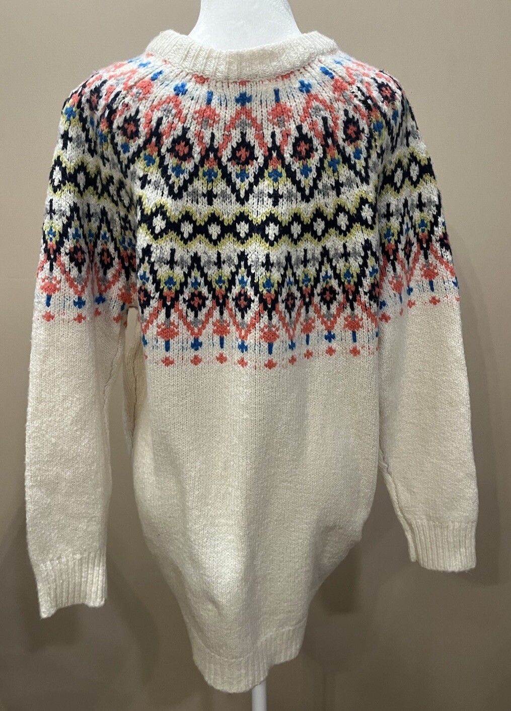 Aerie Fair Isle Cream Pullover Sweater Size SP Nordic Scandi Oversized Cabincore