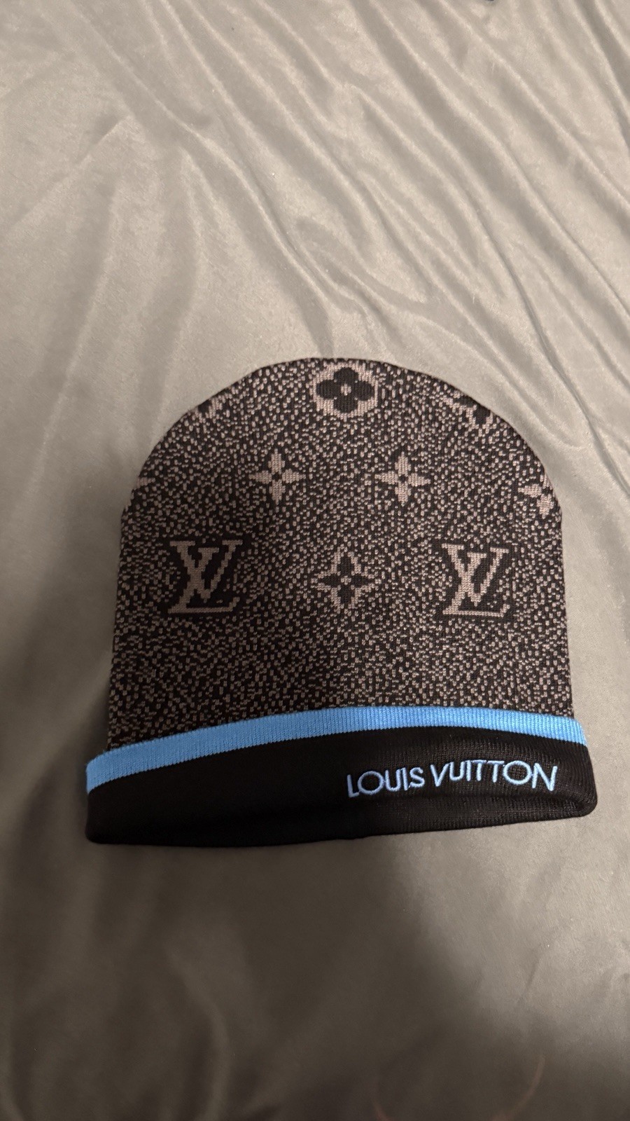 Louis Vuitton Monogram Beanie Black Blue Beige Designer Hat One Size Men