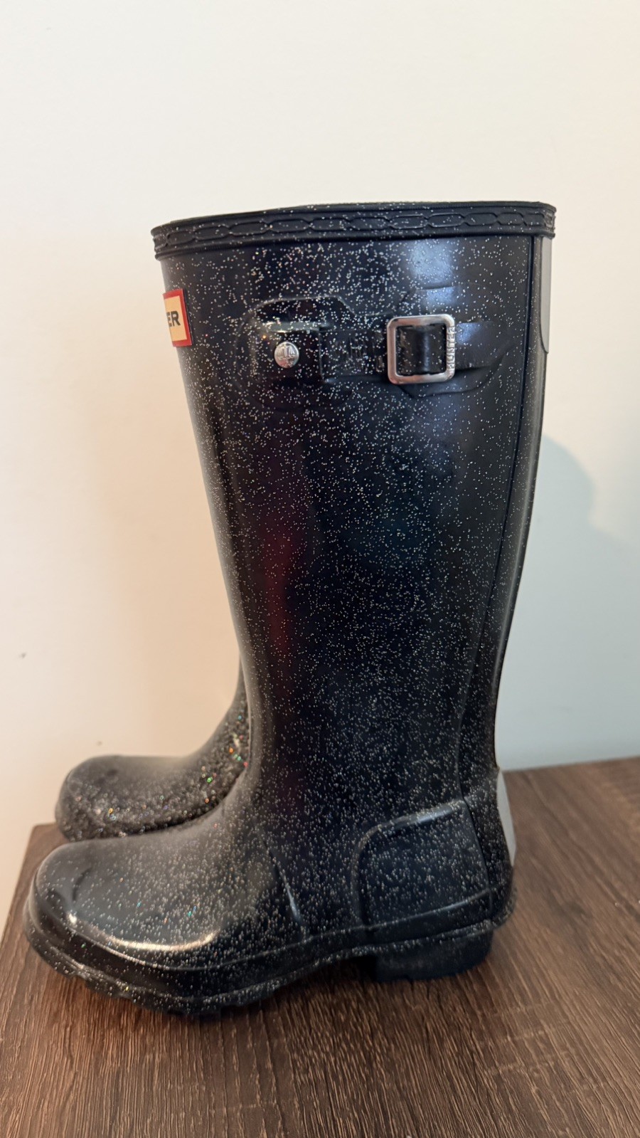 Hunter Original Glitter Rain Boots Black Starcloud Kids Girls Size 2