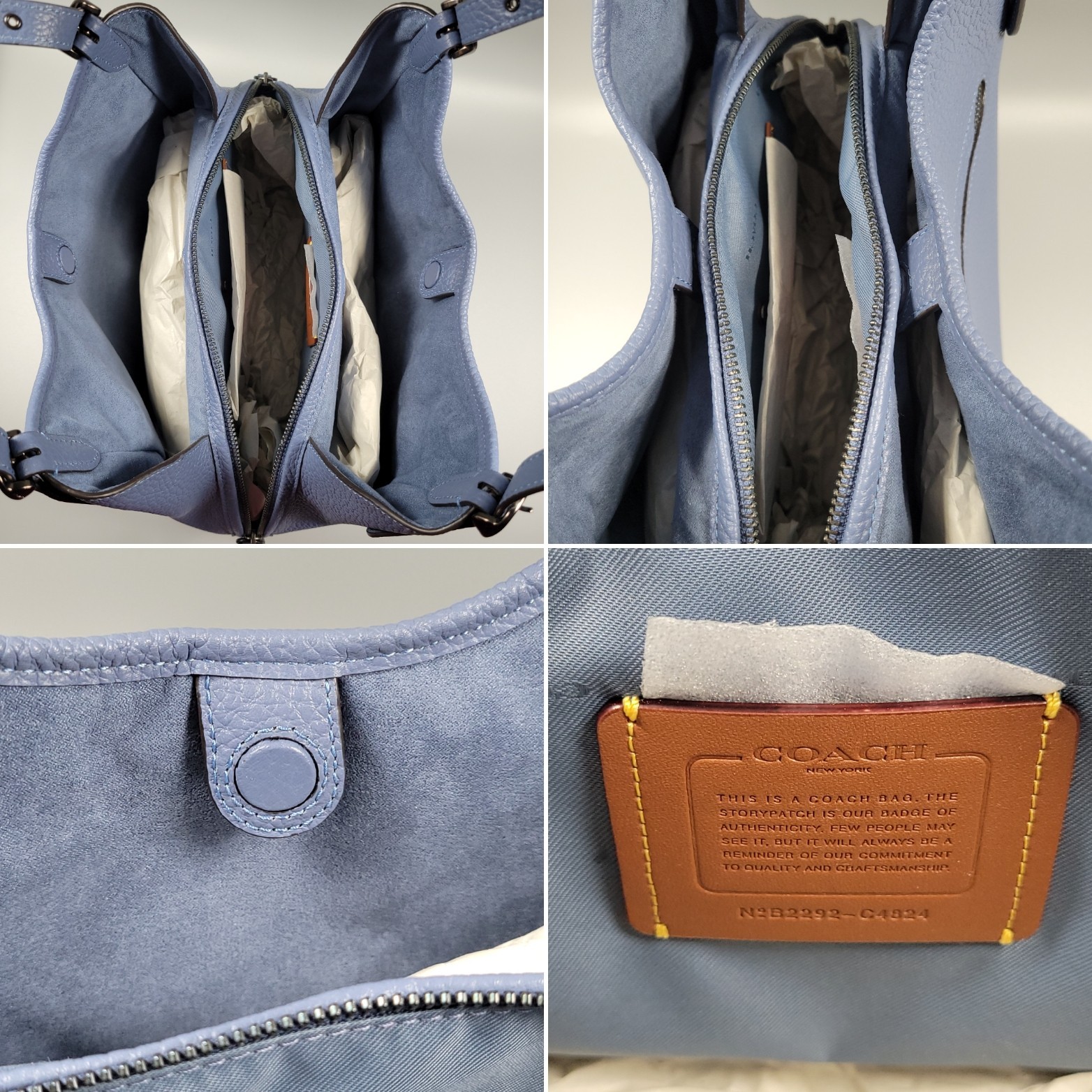 Coach Lori Shoulder Bag Washed Chambray Blue Pebble Leather Purse + Dust Bag