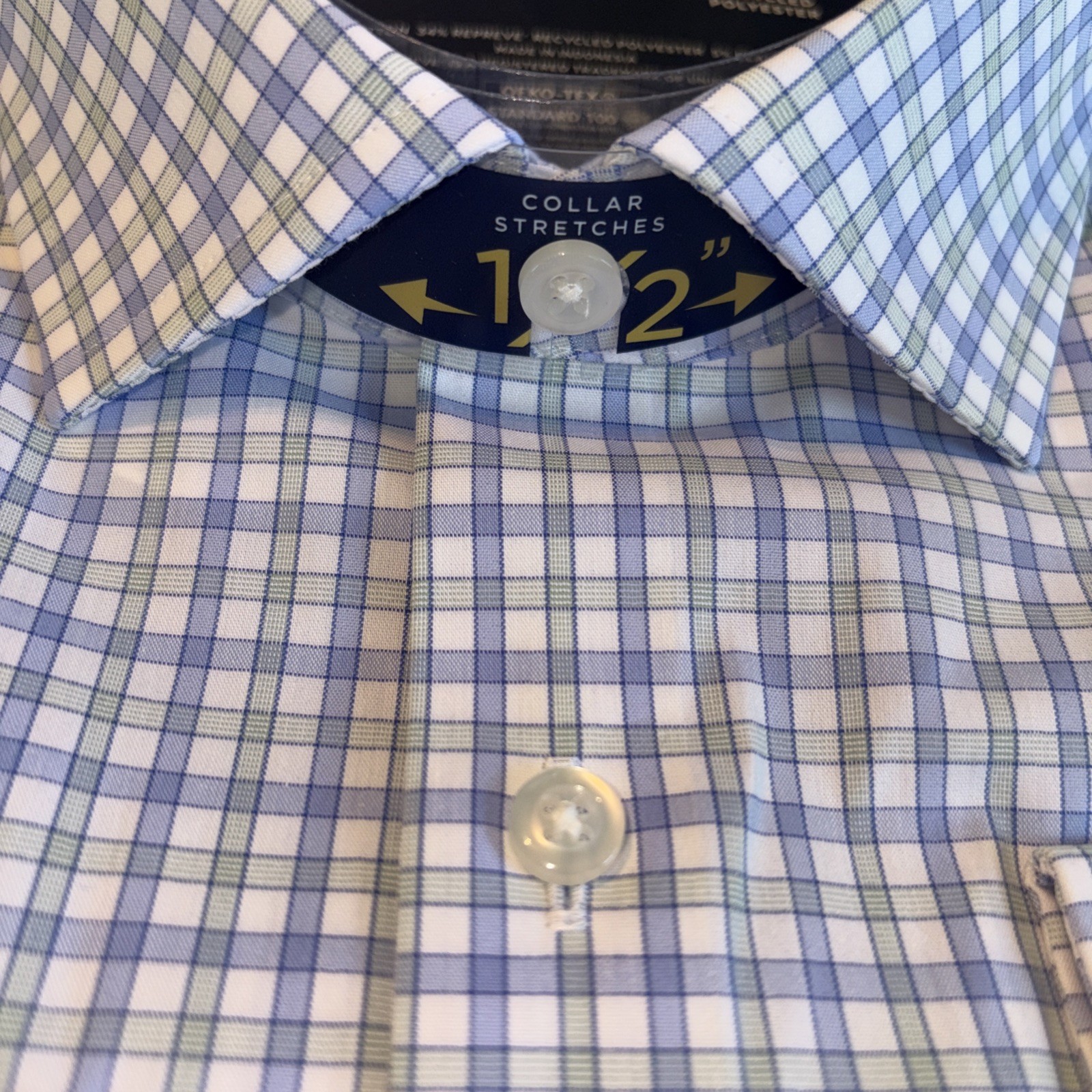 NWT – Men’s All-Temp Comfort Fitted Shirt Stafford 365 Blue/Green-18-18 1/2 XXL