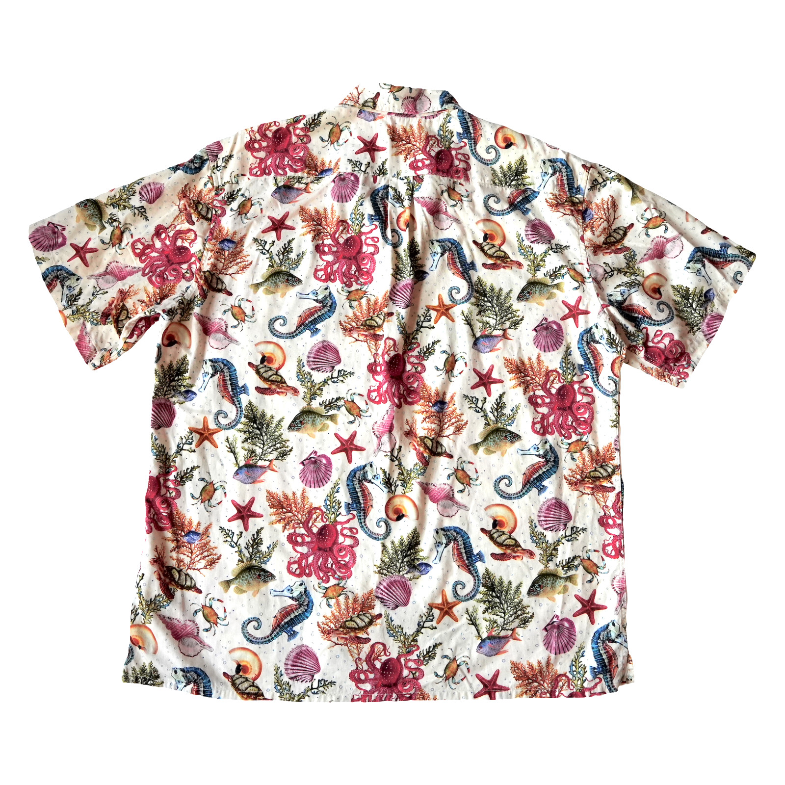 Davids Wear Yiume Hawaiian Shirt Mens Medium Seahorse Tencel Aloha Marine Life M