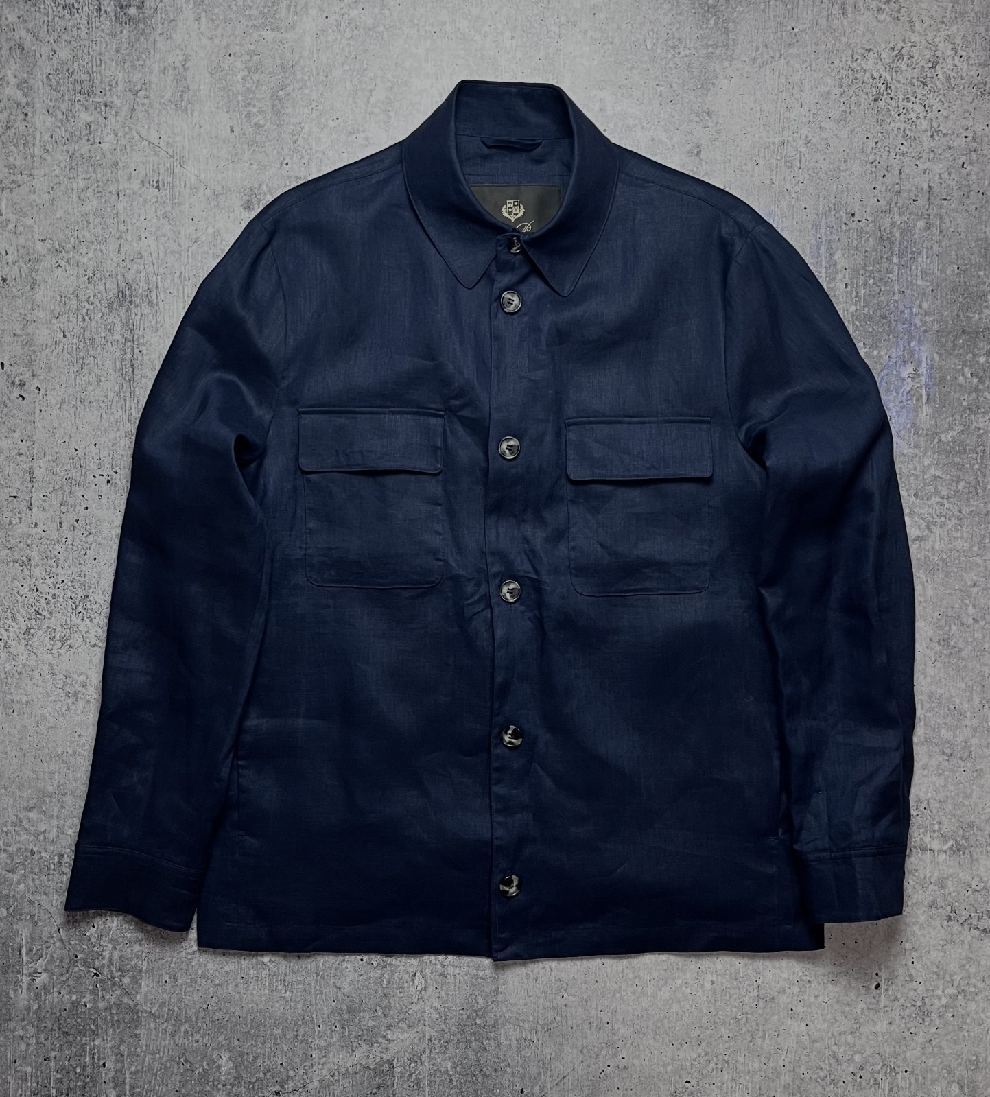 Loro Piana Navy Blue 100% Linen Overshirt Jacket Made in Italy Size 50 L