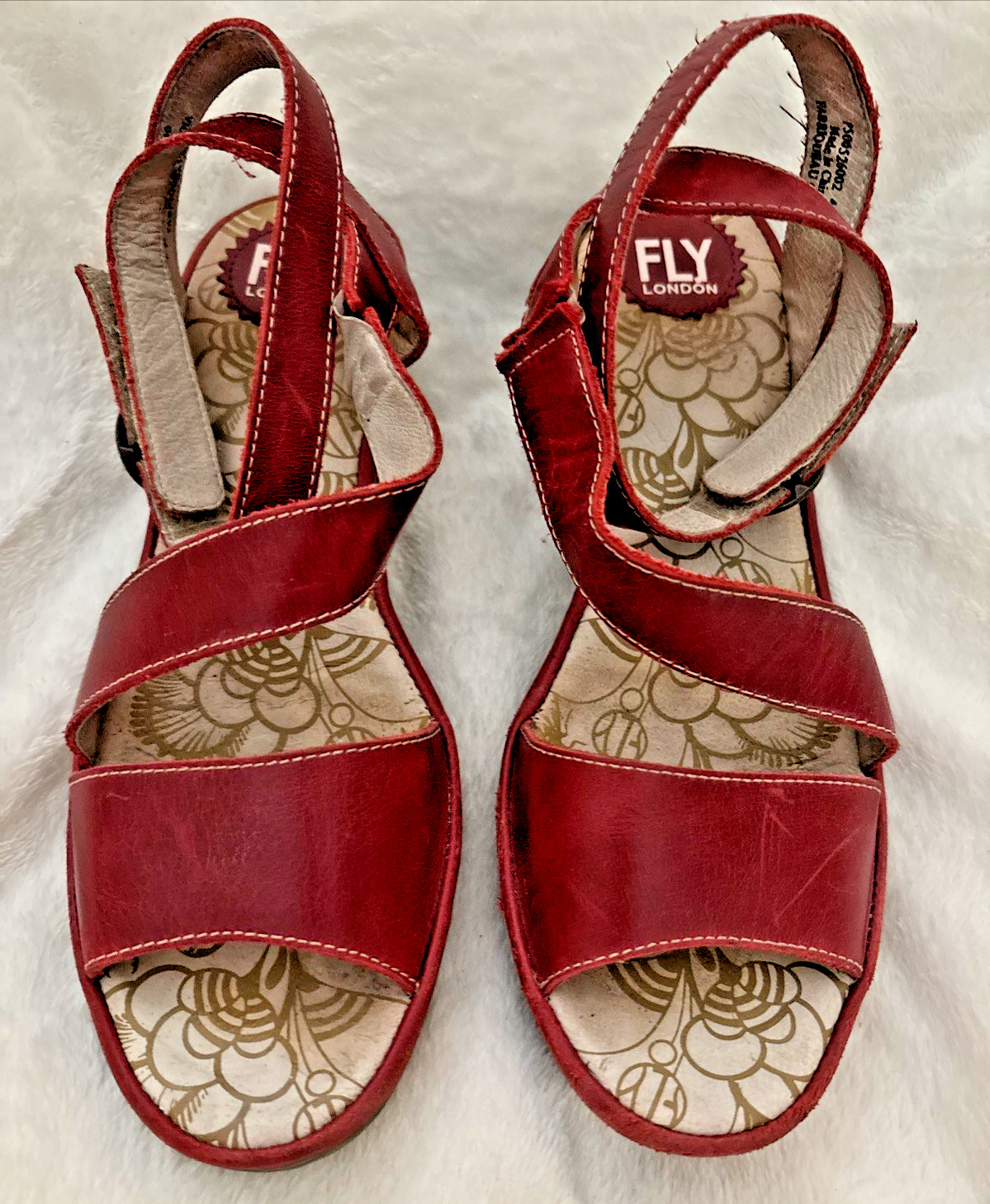 Fly London Yesk Ankle Wrap Sandals EU 40 US 9/9.5 Red Leather