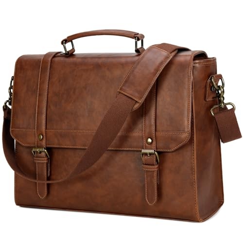 Messenger Bag for Men Vintage Leather Waterproof Laptop 15.6 inch Brown